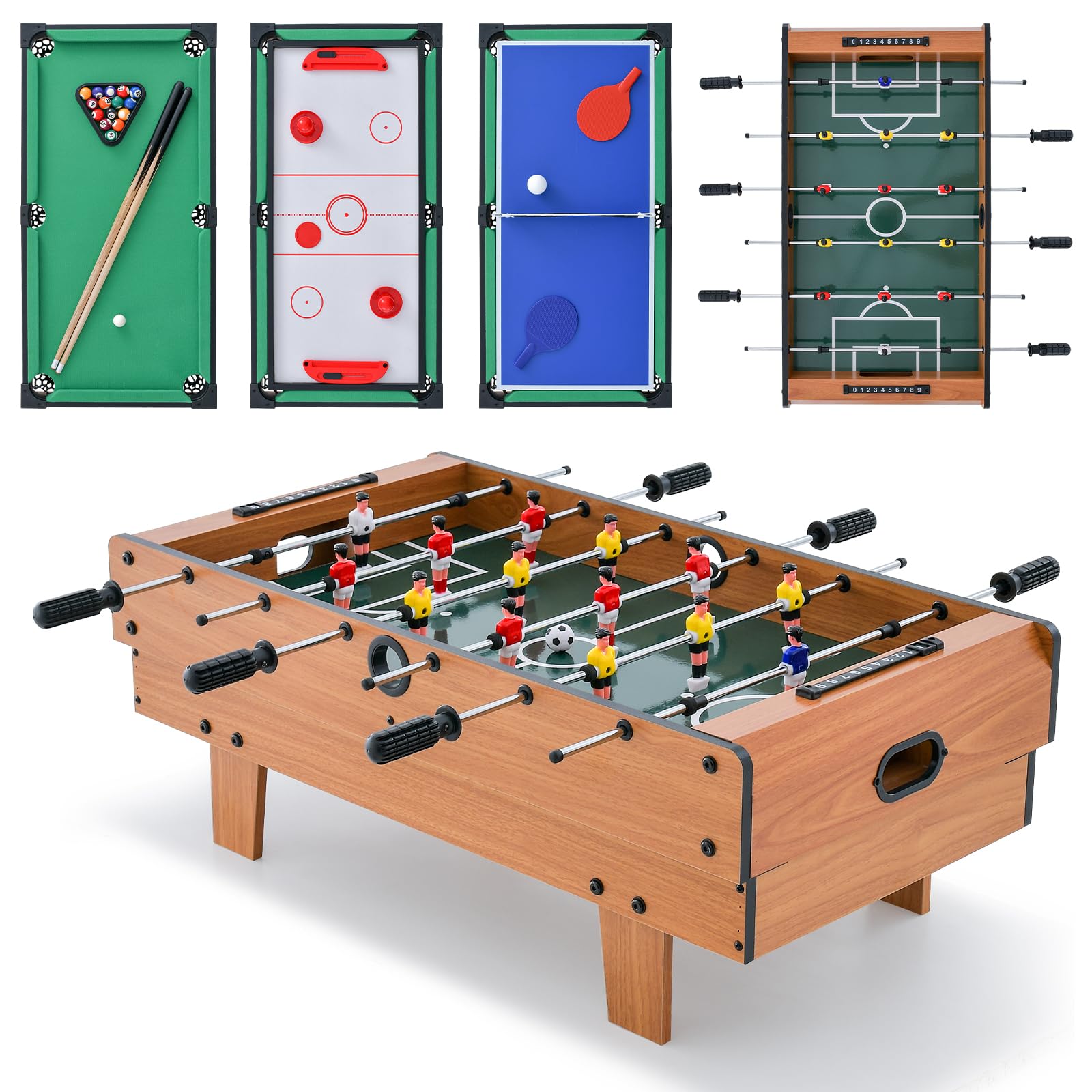Giantex 4-in-1 Multi Game Table - Foosball, Billiards, Ping Pong & Push Hockey Combo - Wooden Arcade Game Table Set for Adults & Family Game Night - Perfect for Home Entertainment, Game Rooms & Party Gatherings