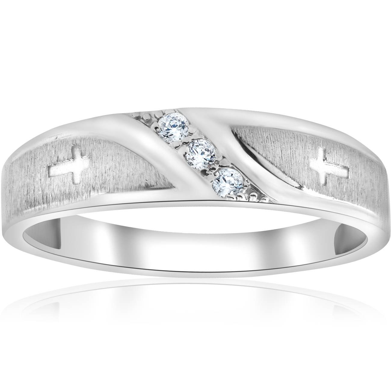1/10 ct Men's Diamond Cross Wedding Band Ring - 10K White Gold for Anniversary, Engagement & Special Occasions