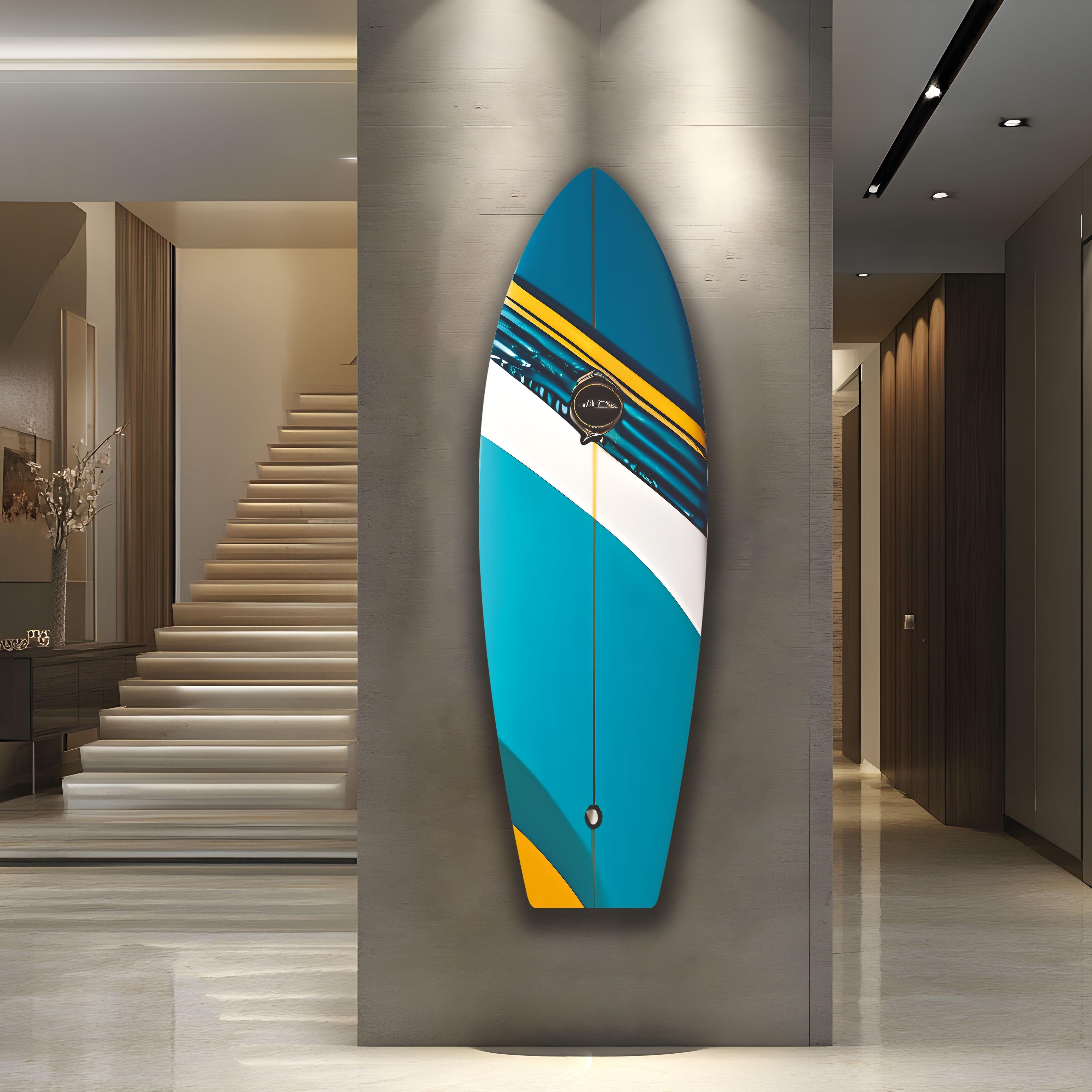 Blue Surfboard Wall Art - Ocean Themed Home Decor for Beach House, Living Room & Bedroom - Perfect Coastal Style Accent