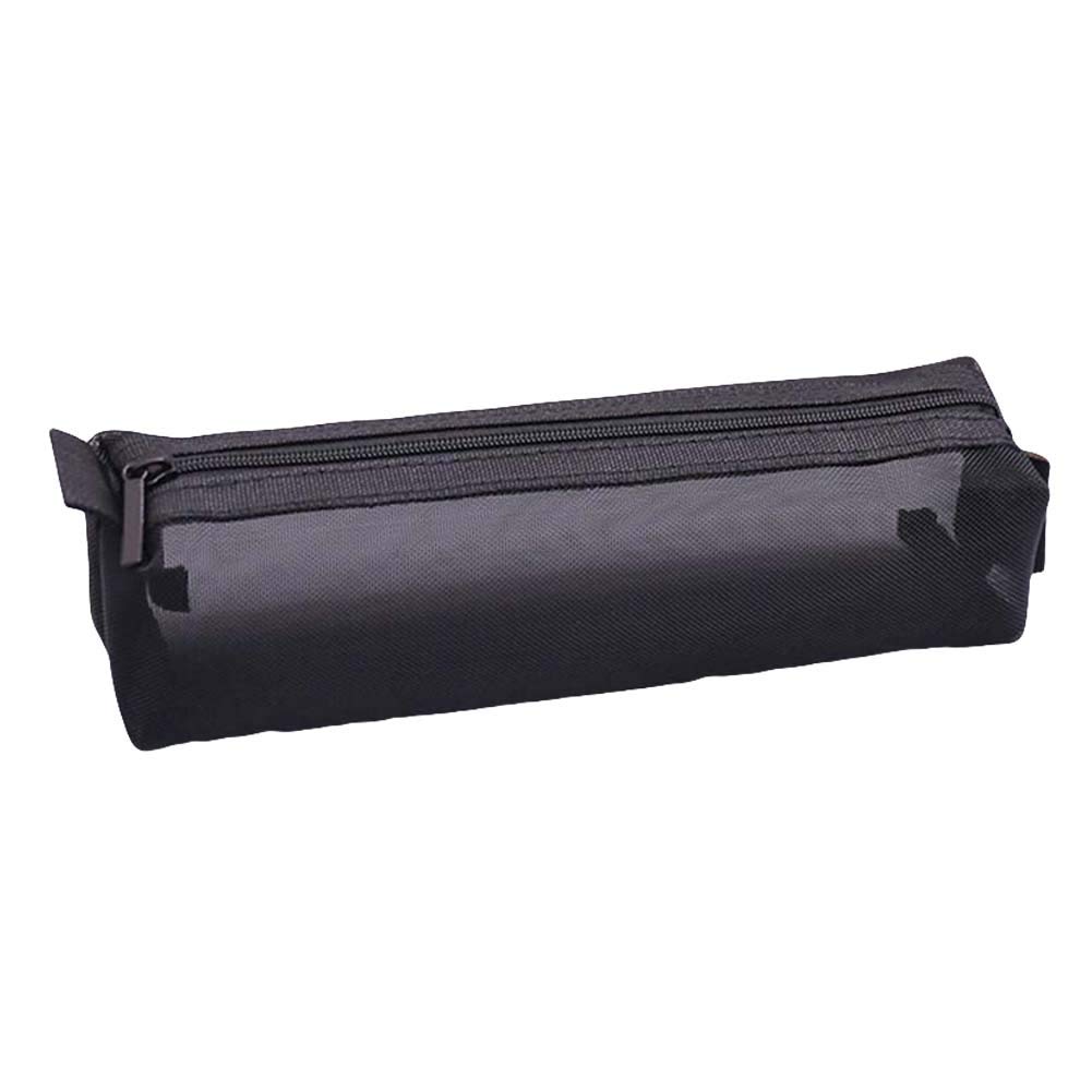 Heavy Duty Solid Color Mesh Zipper Pencil Case - Transparent School Supply Organizer for Students, Boys, Girls & Adults - Perfect for School, Office & Travel (Black)