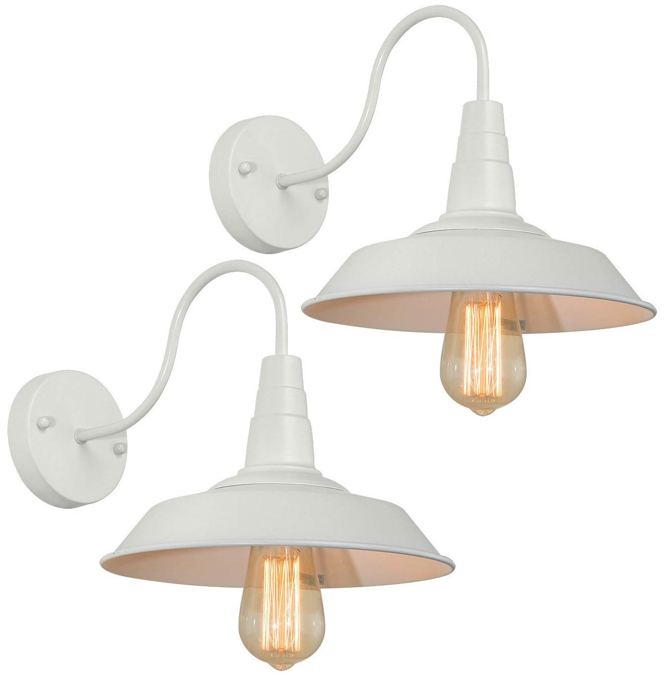 **BRIGHTESS W8903 Retro White Wall Sconce - Industrial Vintage Gooseneck Barn Lamp, LED Hardwired Porch Light for Farmhouse, Indoor & Outdoor Use (2 Pack) - Perfect for Porch, Patio, Entryway & Bedroom Lighting**