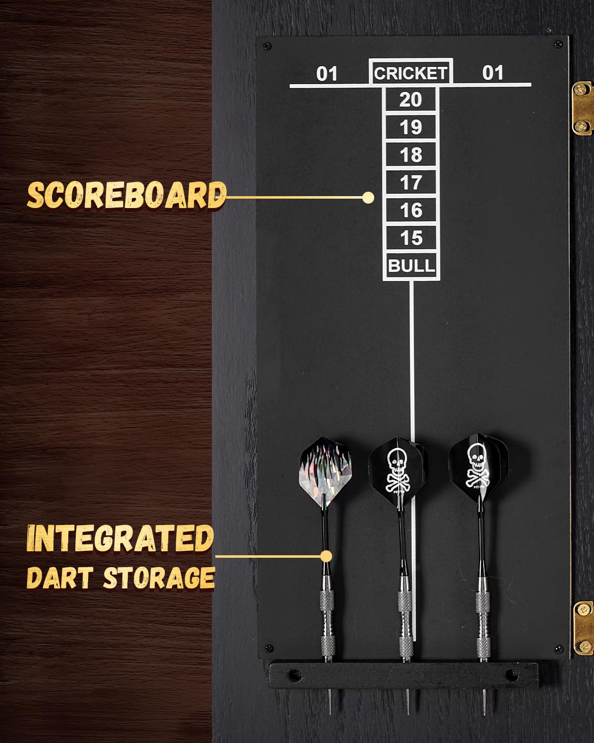 Premium Sisal Dart Board Cabinet Set with 12 Steel Darts - Wooden Dartboard Cabinet with Integrated Scoreboard for Adults & Family Game Rooms - Perfect for Home Bars, Game Rooms, and Man Caves