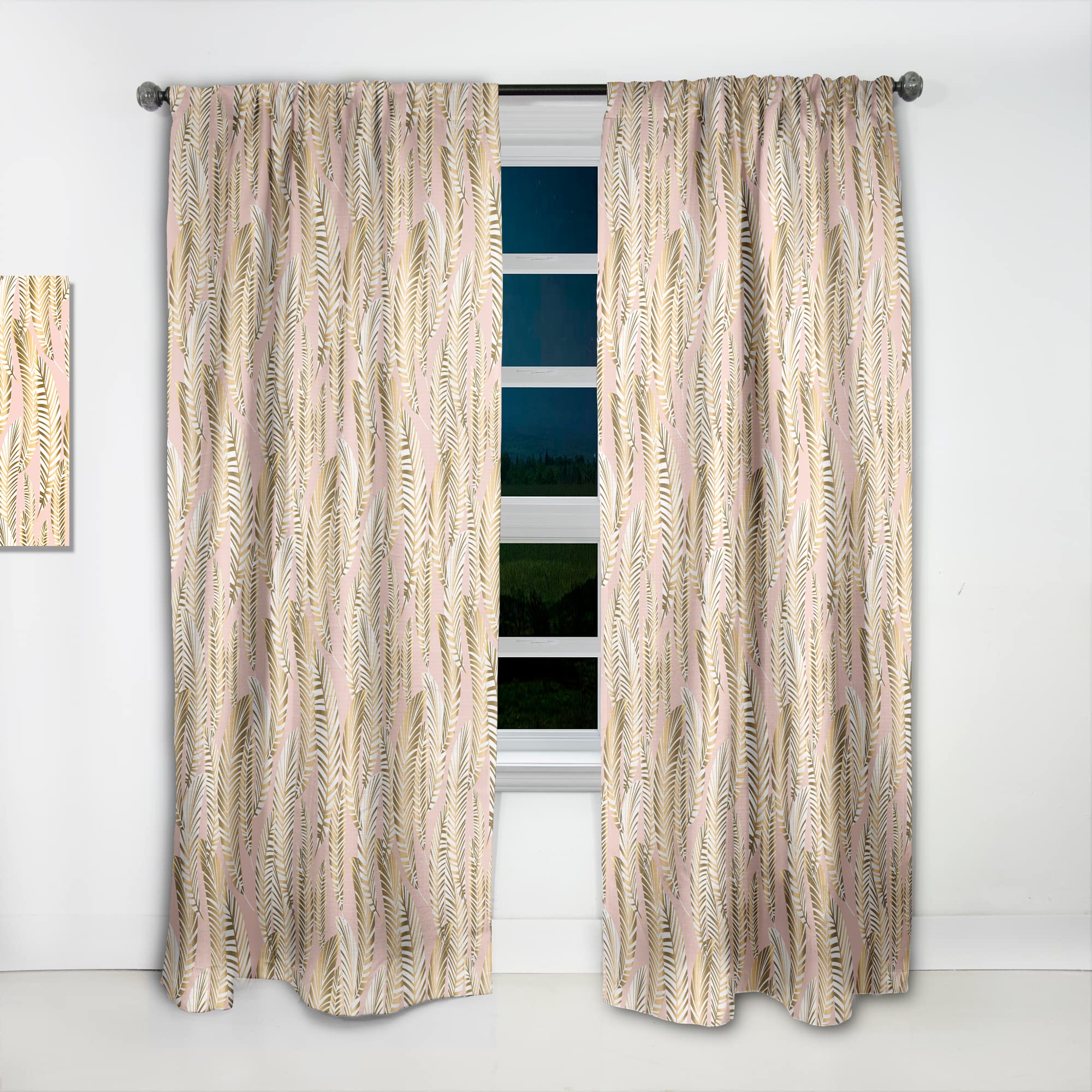 DesignQ Golden Palm Leaves Thermal Insulated Curtain Panel - 52x84 Inches - Blackout Drapes for Bedroom & Living Room - Perfect for Privacy, Sun Protection & Energy Efficiency