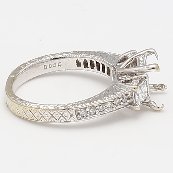 0.45 Carat Princess Cut & Round Diamond 18K White Gold Semi Mount Engagement Ring for Women - Perfect for Proposals, Weddings & Anniversary Gifts