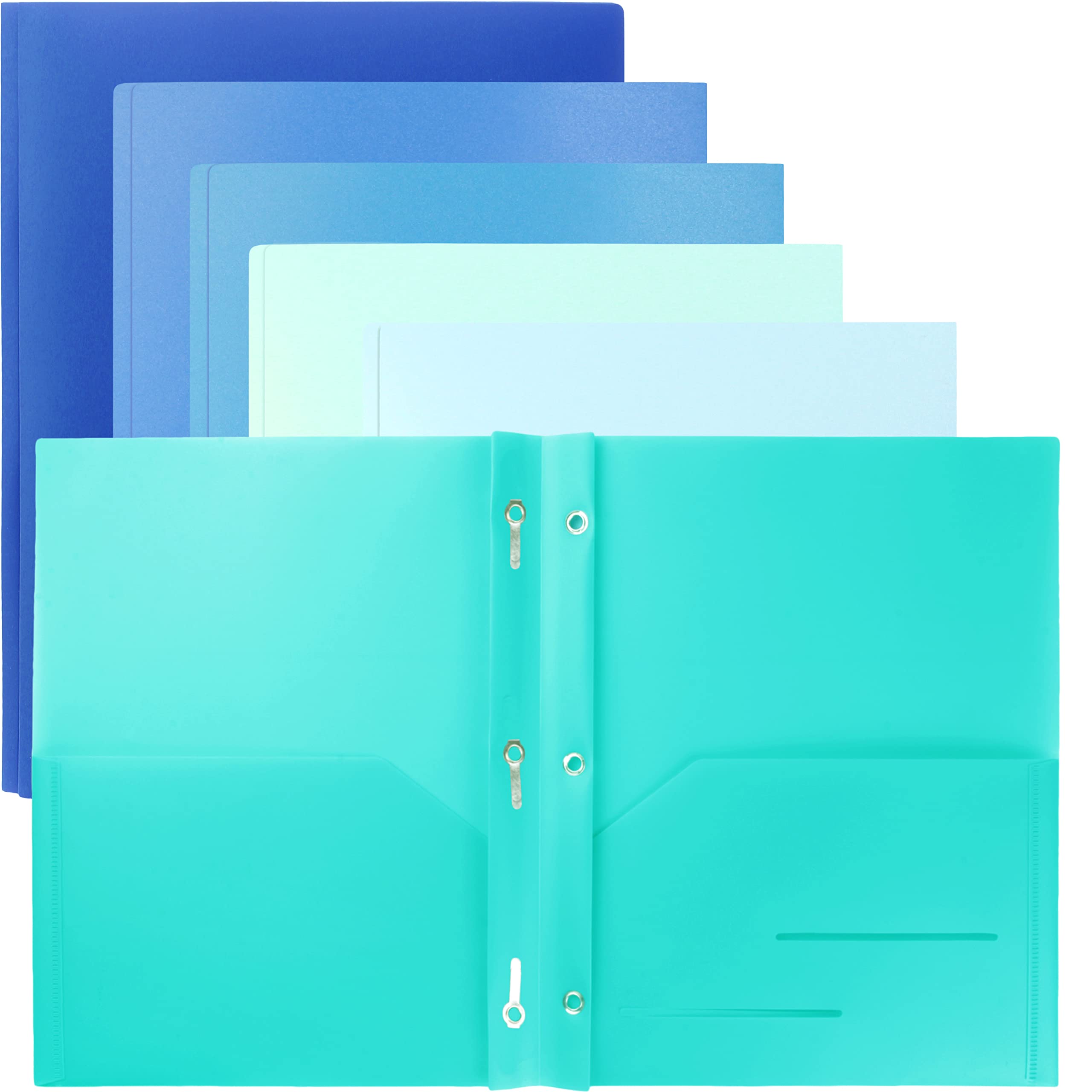 Youngever 12 Pack Heavy Duty Plastic Two Pocket Folders with 3 Prongs, Metal Fasteners - 6 Coastal Colors for School, Office & Document Organization | Durable 2-Pocket Folders for Papers, Homework & Projects
