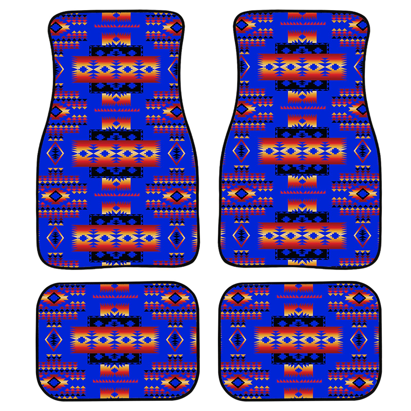 Premium 4-Piece Wanyint Tribal Navy Blue Navajo Print Car Floor Mats - All Weather Heavy Duty Auto Rugs for SUVs, Sedans & Trucks | Ethnic Aztec Geometric Design | Front & Rear Protection | Perfect for Road Trips, Daily Commutes & Off-Road Adventures