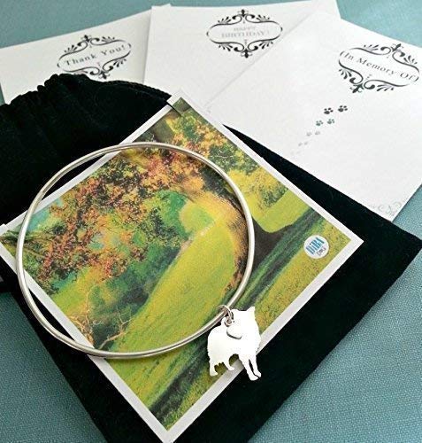 925 Sterling Silver Border Collie Dog Charm Bangle Bracelet - Pet Memorial Jewelry Gift for Dog Lovers - Perfect for Remembrance, Sympathy & Special Occasions