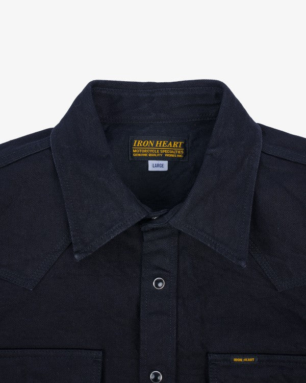 Iron Heart IHSH-396 13.5oz Heavyweight Denim Western Shirt for Men - Black - Durable Workwear & Casual Style for Outdoor Adventures and Everyday Wear