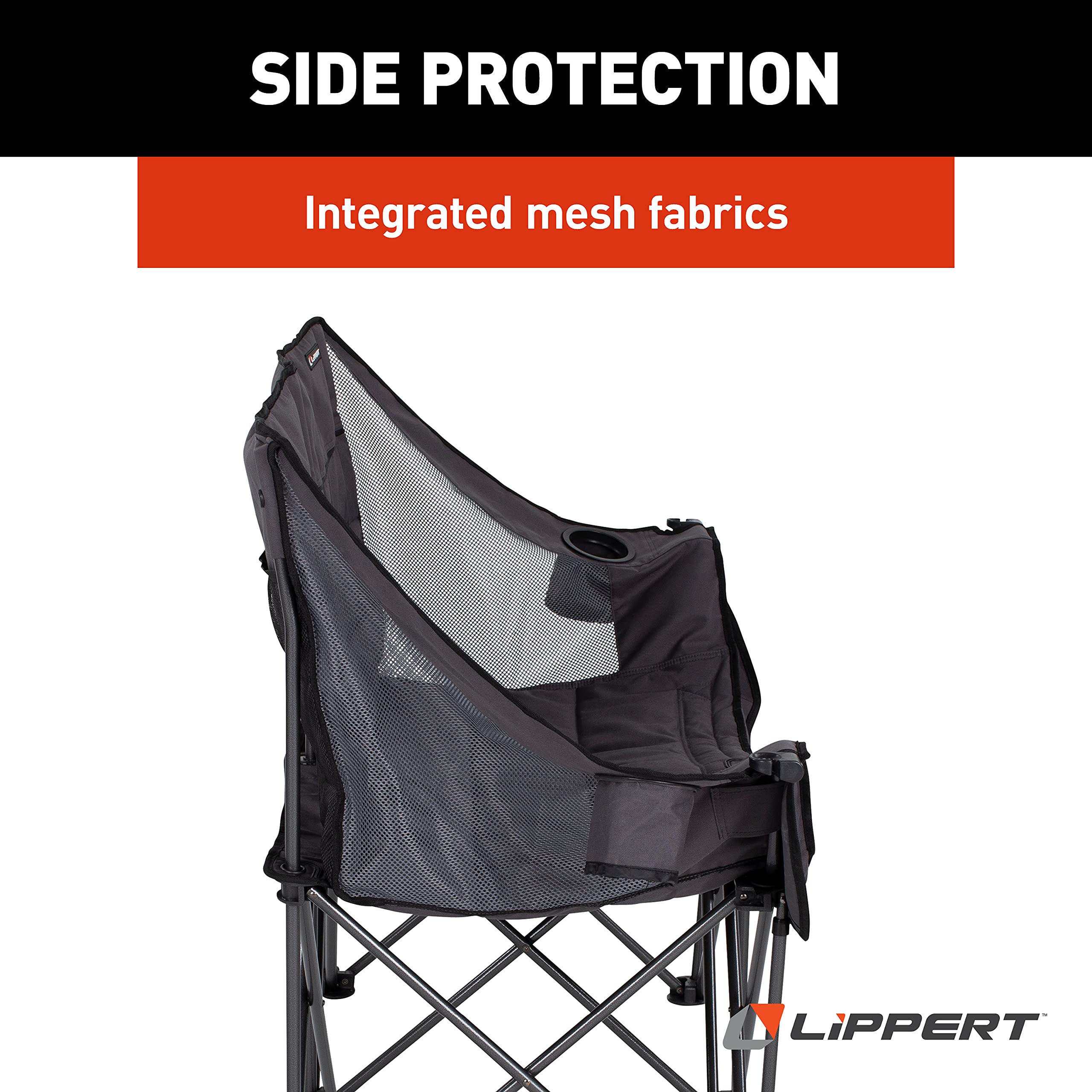 Lippert Folding Padded Loveseat for Camping - Portable Outdoor Recliner with Carry Bag, Dark Grey - Perfect for RV, Patio, Backyard & Picnic Use