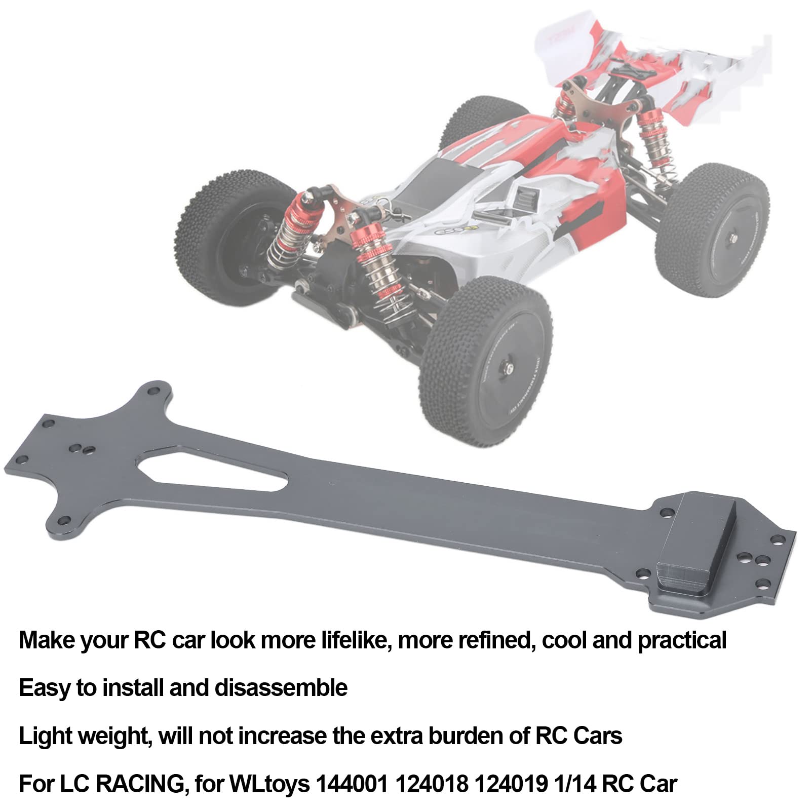 Dilwe High Strength Aluminum Alloy RC Car Second Floor Board Upgrade Parts for WLtoys 144001 124018 124019 1/14 Scale - Durable Chassis Reinforcement for Off-Road Racing and Drifting