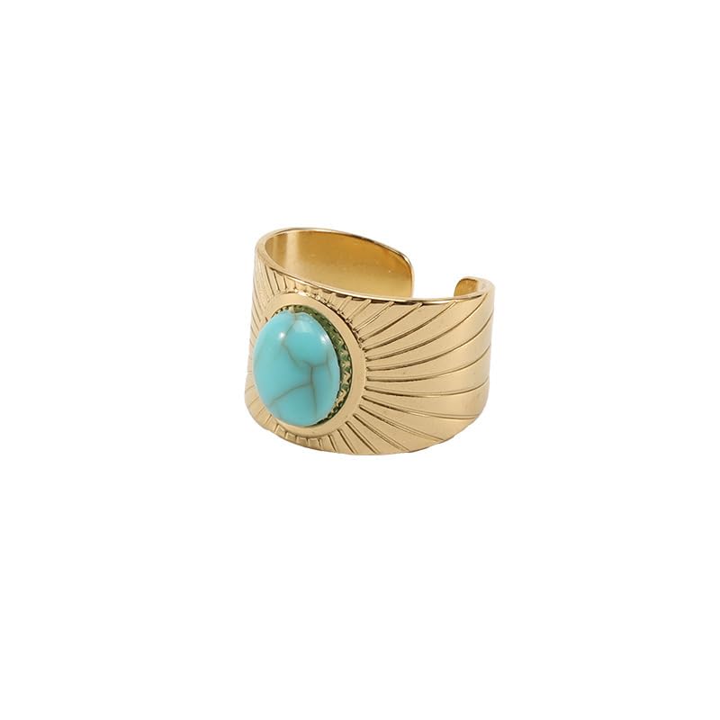 Vintage Adjustable Turquoise Ring for Women & Men - Gold Western Cowgirl Band Ring, Chunky Bohemian Jewelry for Everyday Wear, Gifts & Special Occasions