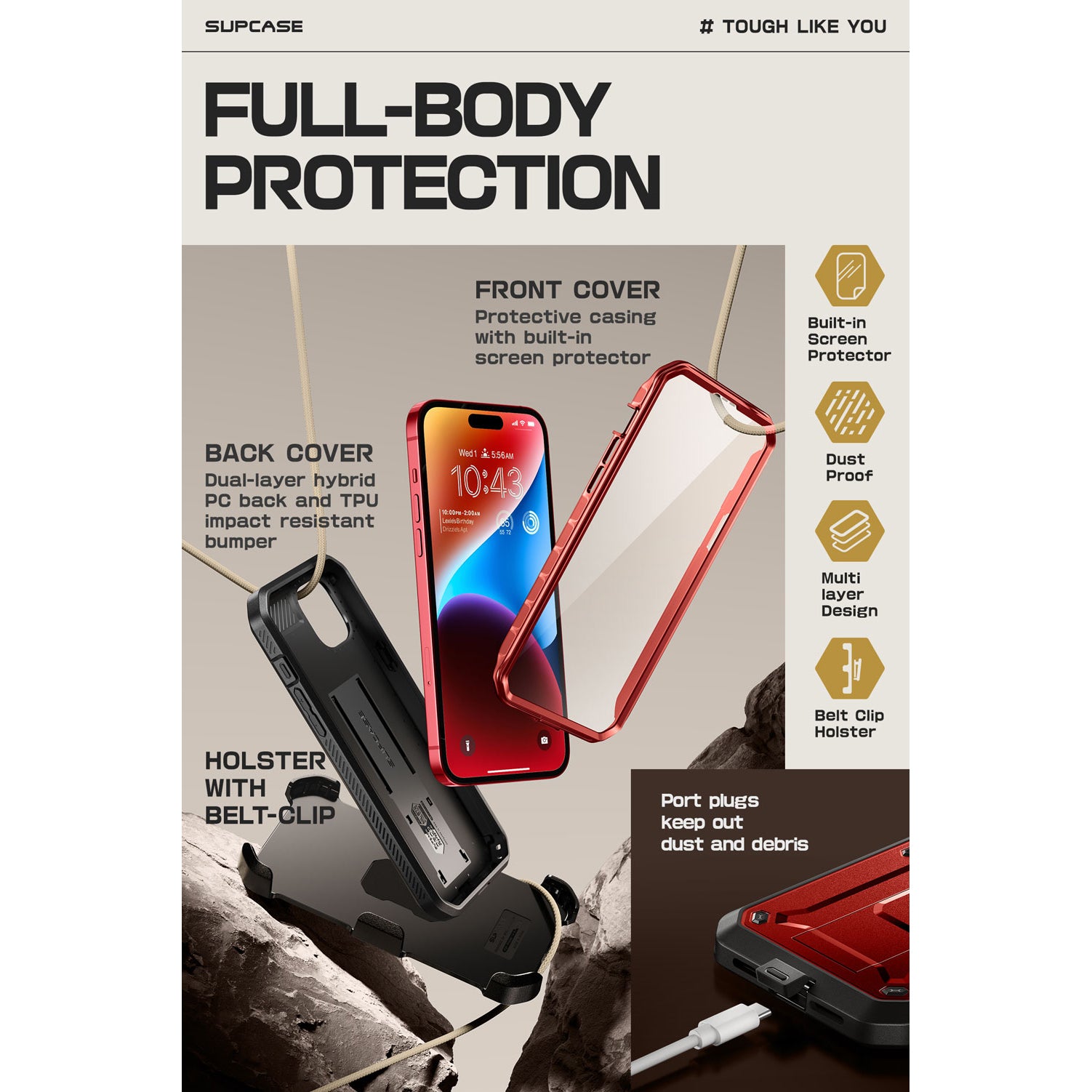 iPhone 15 6.1 Inch Unicorn Beetle PRO Heavy Duty Rugged Case - Shockproof & Drop Protection - Metallic Red - Perfect for Outdoor Adventures & Extreme Sports