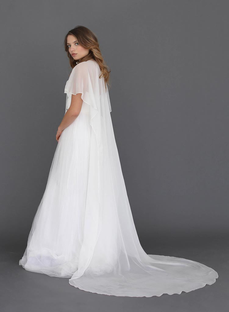 Elegant Poppy High Low Silk Chiffon Capelet Shawl - Style TH016 for Weddings, Evening Parties & Special Occasions