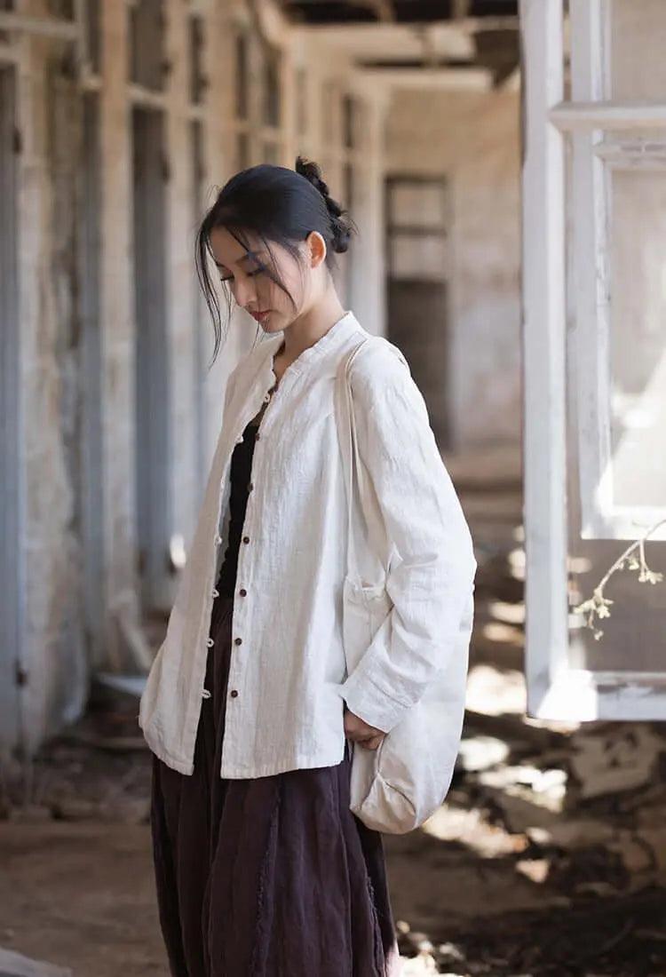 Elegant White Linen Blouse for Women - Long Sleeve Button Down Shirt - Perfect for Office, Business Casual & Spring Outfits