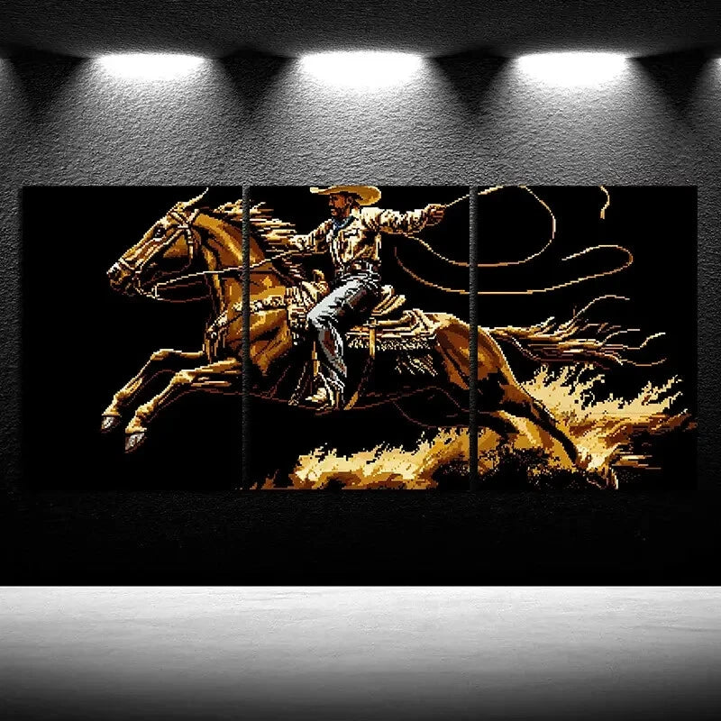 3-Piece Black & Gold Metal Horse Riding Art for Men - Ready to Hang Wall Decor - Perfect for Home, Office, or Ranch Themed Spaces