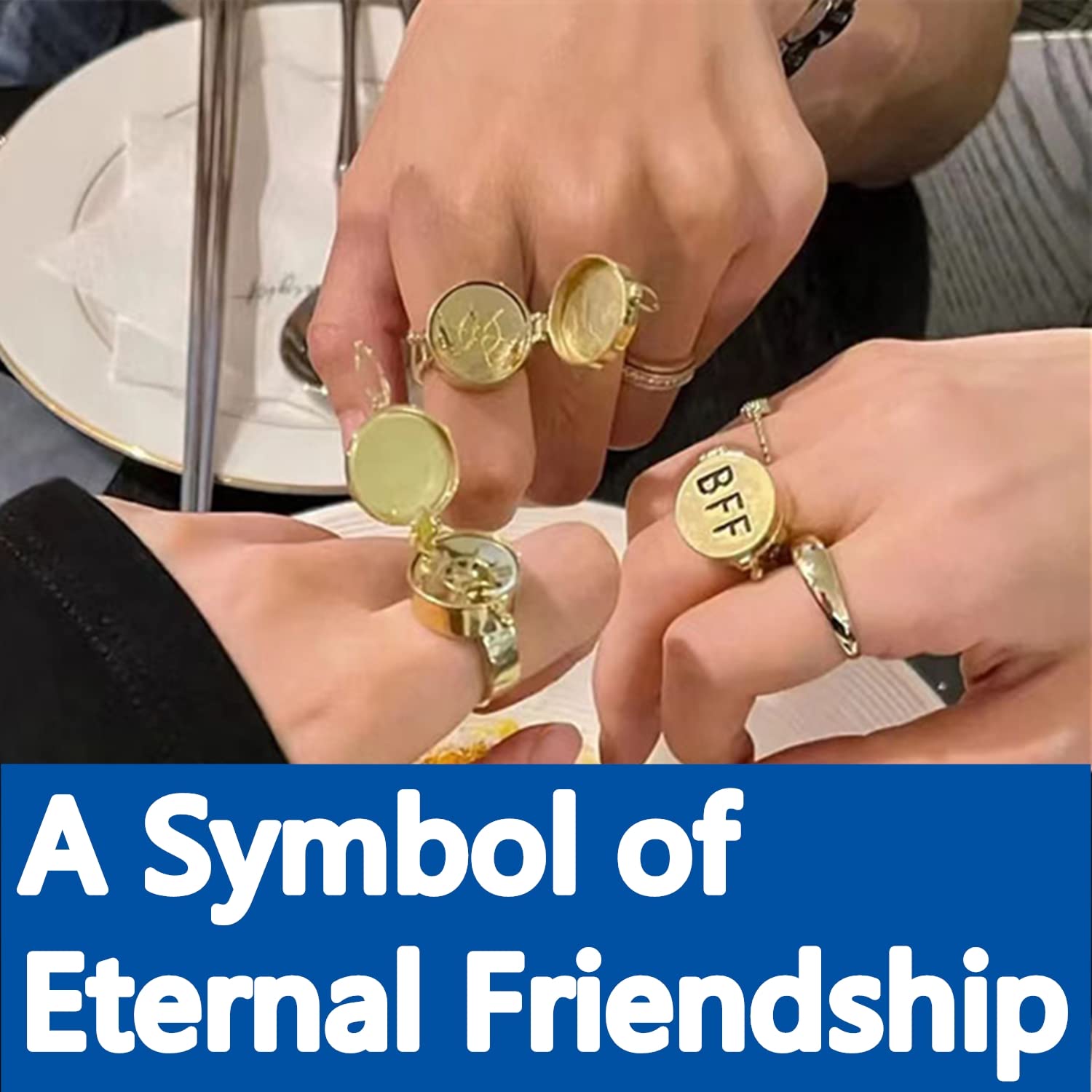 Spongebob BFF Rings for Best Friends - 14k Gold Plated Adjustable Friendship Rings for Teens - Cute Matching Jewelry Gifts for Girls & Boys (1 Pair) - Perfect for Birthdays, Anniversaries & Best Friend Day