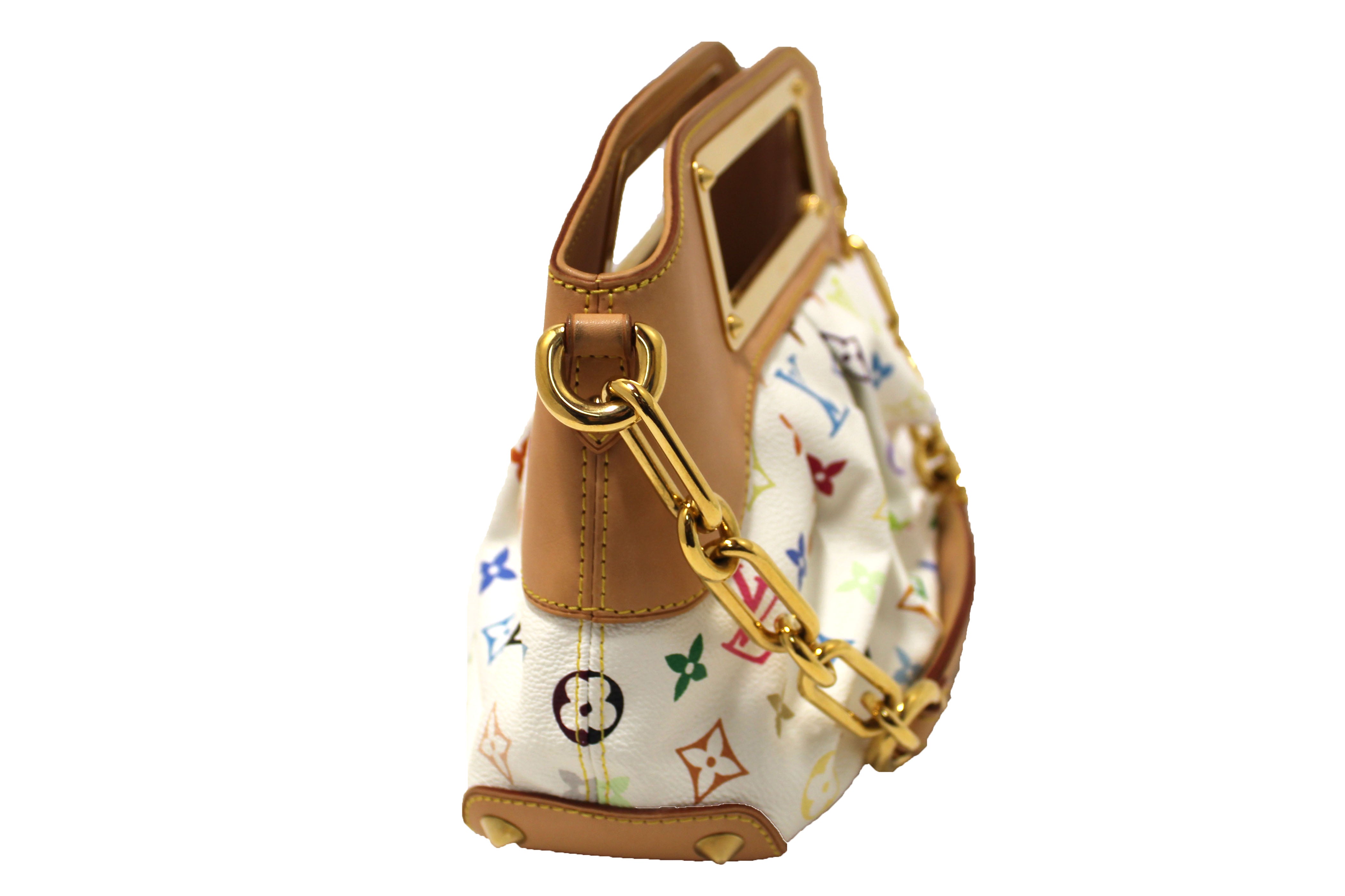 Authentic Louis Vuitton White Monogram Multicolor Judy PM Handbag - Luxury Designer Shoulder Bag for Women, Perfect for Work, Travel & Evening Events