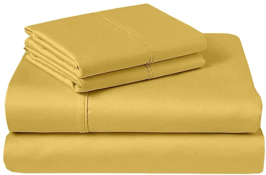 Short Queen RV Sheets - 100% Egyptian Cotton 4-Piece Set (60x75 Inches) with 15-Inch Deep Pockets - Mustard Yellow Solid Color - Perfect for Campers, Trailers & Mobile Homes