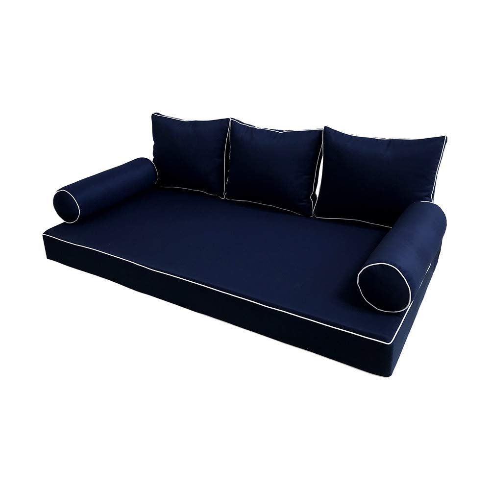Prolinemax Outdoor Style 3 Full Contrast Trim Daybed Mattress Bolster Pillow Fitted Cover Only - AD101 | Waterproof & Breathable Fabric for Patio, Poolside & Guest Room Decor