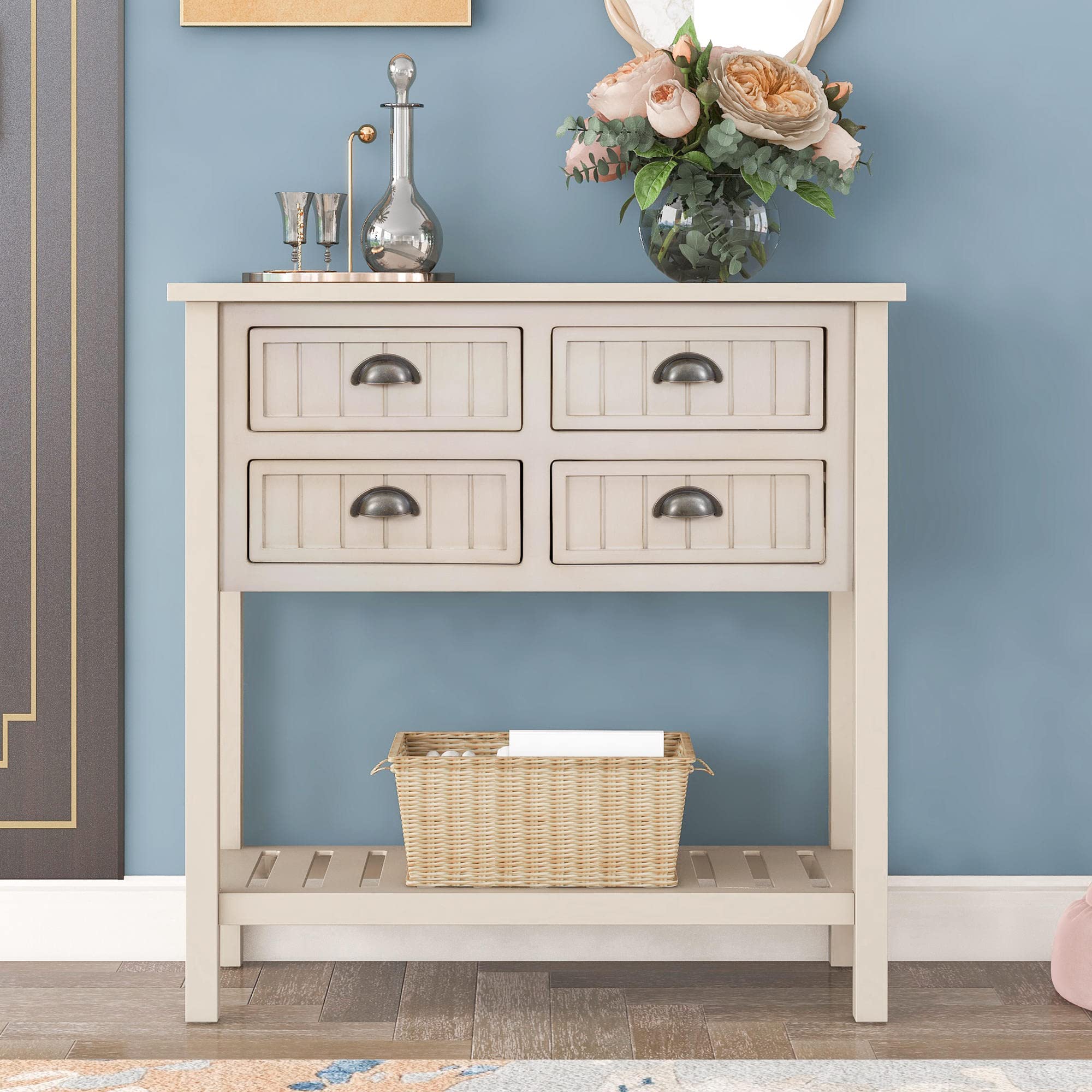 Cambridge Series Buffet Table with Storage Drawers & Bottom Shelf - Retro Gray Console Table for Dining Room, Entryway, Living Room & Bedroom | Perfect as Sofa Table, Server or Sideboard for Home Decor