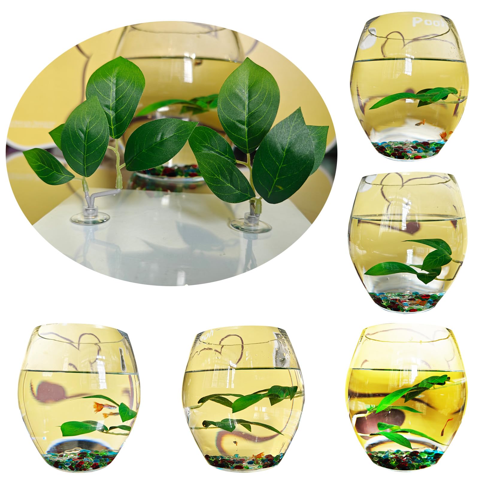 **2 Pack Adjustable Plastic Aquarium Plants - Fish Tank Leaf Pad Decor with Suction Cups, Natural Betta Habitat for Spawning, Resting & Playing | Multi-Leaf Design for Freshwater & Saltwater Tanks**    *(Use: Perfect for betta fish tanks, community aquariums, or breeding setups to provide shelter and natural stimulation.)*