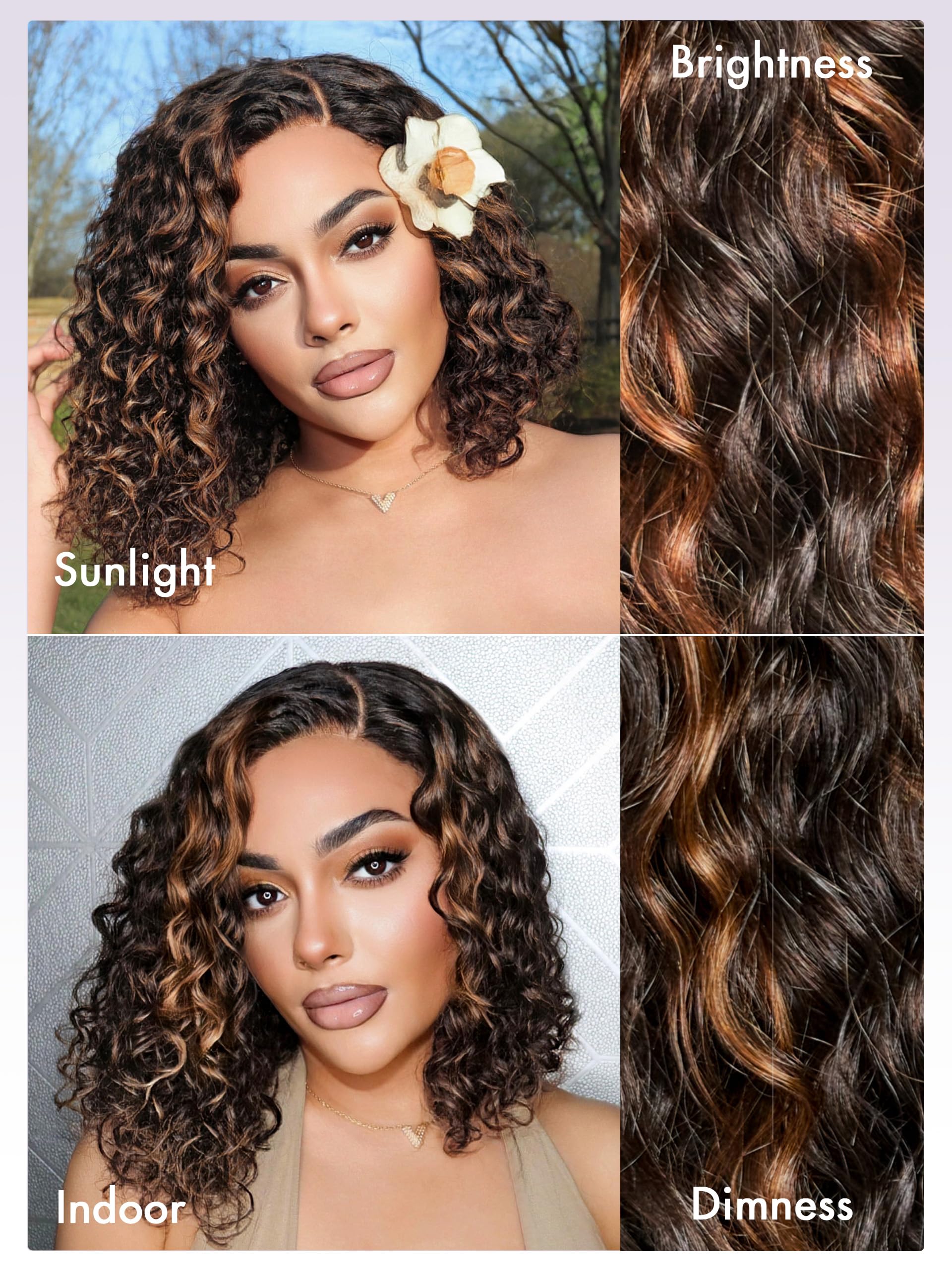 LUVME HAIR 12 Inch Curly Glueless Human Hair Wig - Pre Plucked, Pre Cut Undetectable HD Lace Bob Wig with Blonde Highlights (180 Density) | Natural Black Short Curly Wig for Daily Wear, Cosplay & Special Occasions