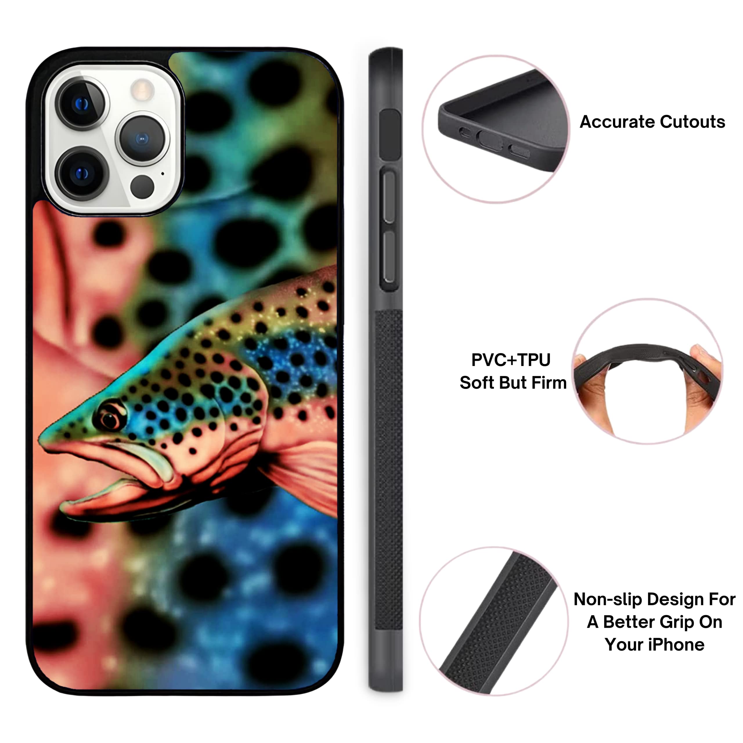 Brown Trout Fly Fishing Phone Case for iPhone 13 Pro - Durable Non-Slip TPU Rubber Shockproof Slim Cover - Perfect for Outdoor Adventures & Fishing Trips