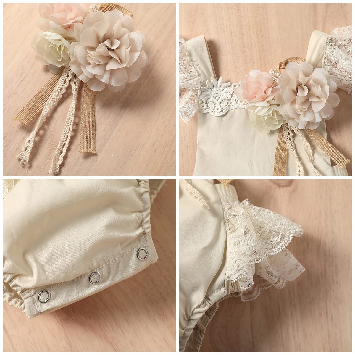 Baby Girl Outfit - Sleeveless Floral Lace Embroidery Romper with Tulle Dress & Headband Set | Newborn Photoshoot, Christening, Birthday Party, Special Occasion Dresses