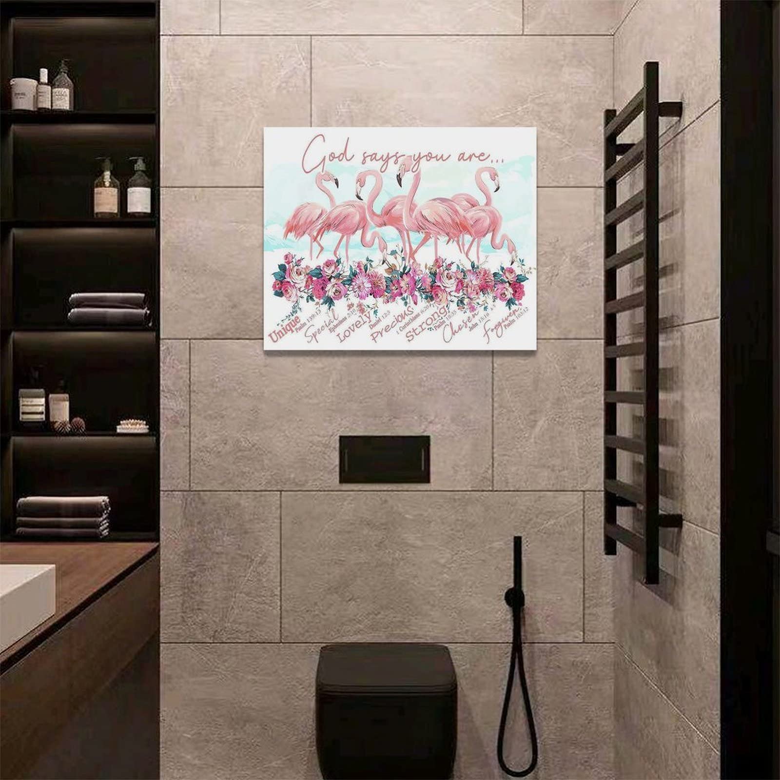 Pink Flamingo Wall Art - Flamingo Bathroom Decor, Inspirational Canvas Painting Prints with 'God Says You Are' Quote - Modern Artwork for Girls Room, Bedroom & Living Room - 20x16 Inches - Perfect for Home, Office & Gift Giving