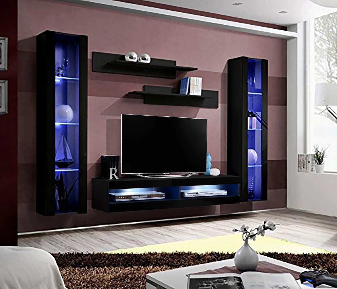 Modern Floating TV Stand with Storage & LED Lights - Wall-Mounted Entertainment Center Console for Bedroom & Living Room - Space-Saving TV Cabinet with Shelves - Perfect for Small Apartments & Home Theaters - Black