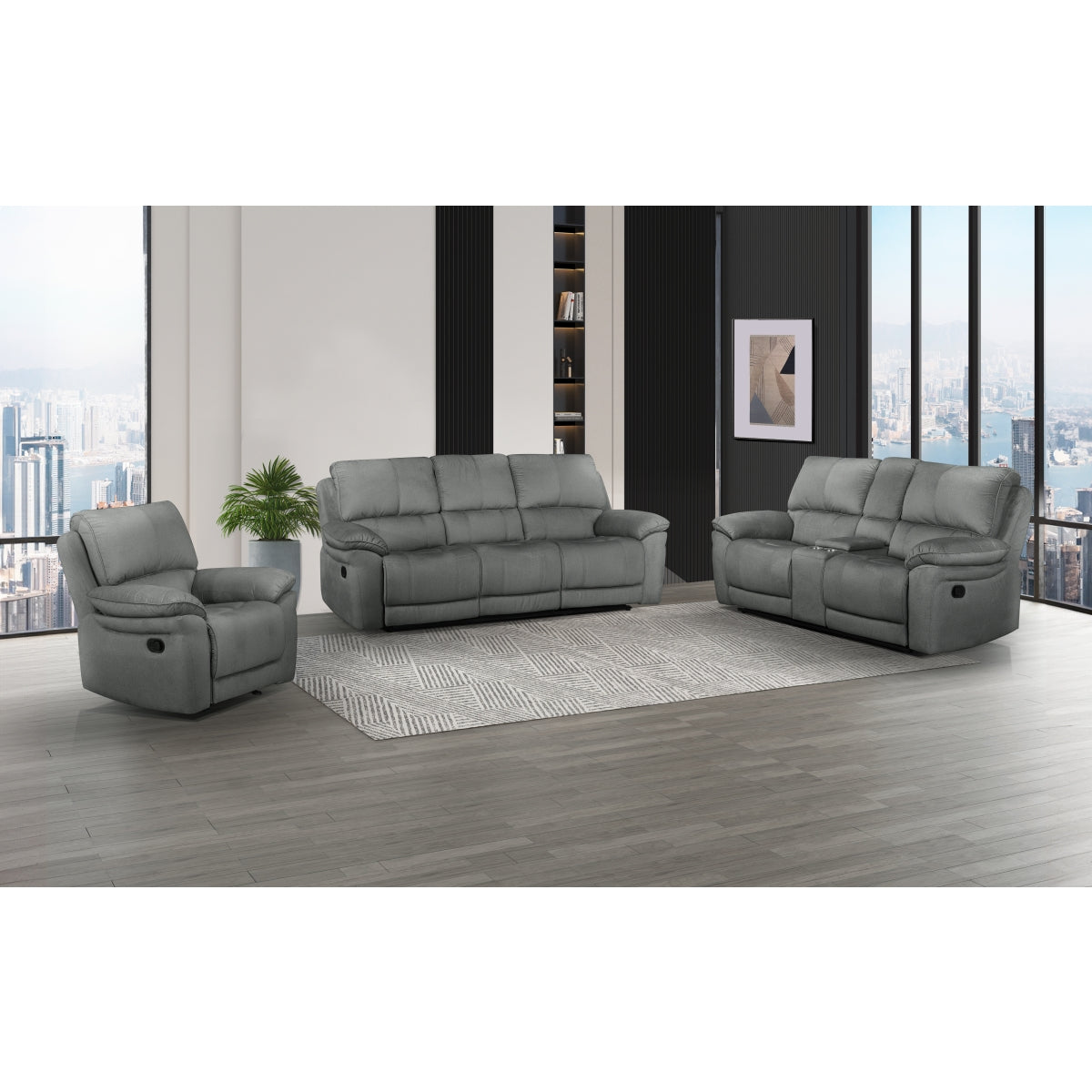Grey Double Reclining Sofa with Plush Upholstery - Comfortable 2-Seater Recliner Couch for Living Room, Home Theater & Family Relaxation
