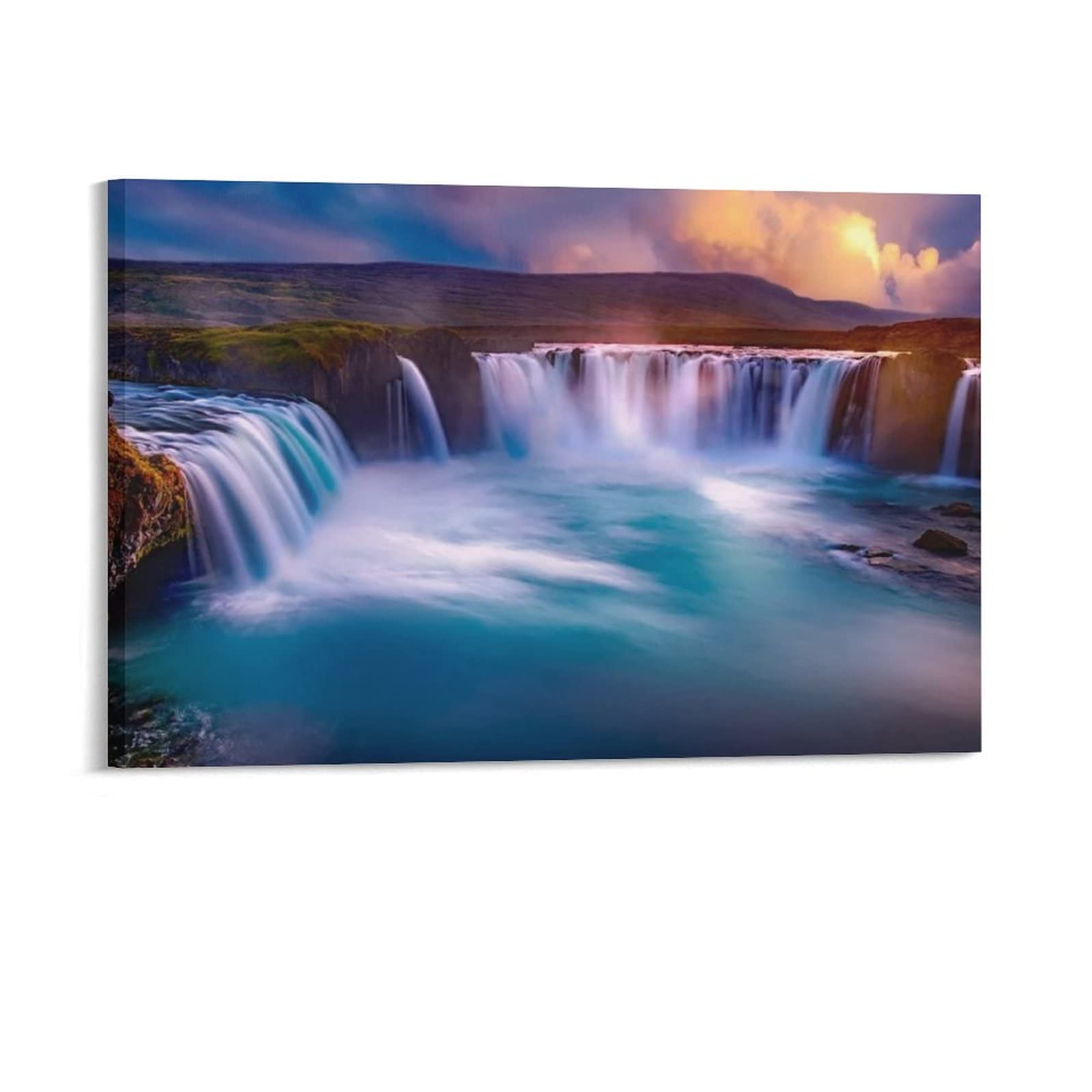 Iceland Waterfall Canvas Wall Art Print - 16x24 Inch (40x60cm) Nordic Landscape Painting for Living Room, Bedroom & Office Decor - Perfect Gift for Nature Lovers & Home Decoration