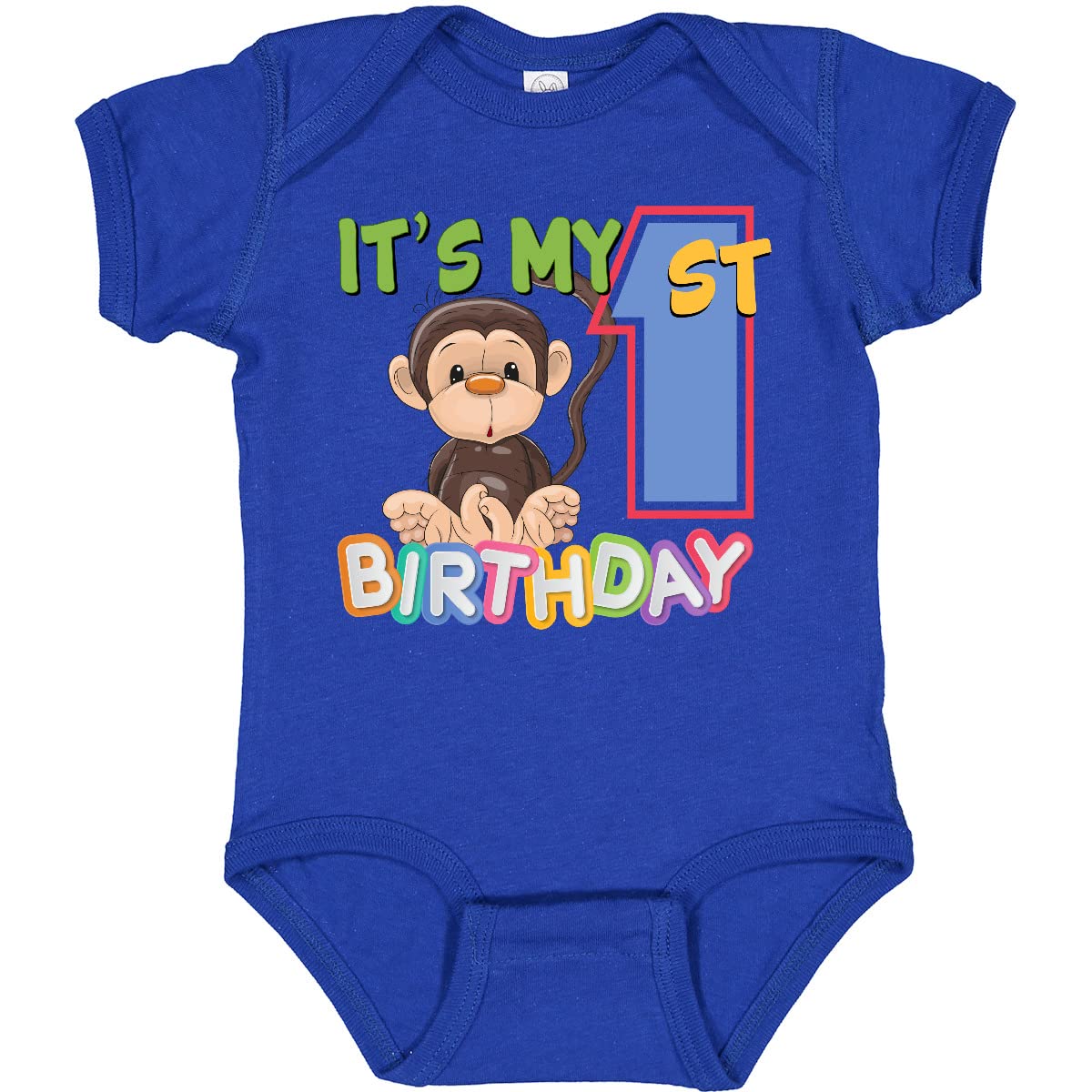 Inktastic Monkey First Birthday Baby Bodysuit - Cute 1st Birthday Outfit for Boys & Girls - Perfect for Birthday Photos, Parties & Special Occasions