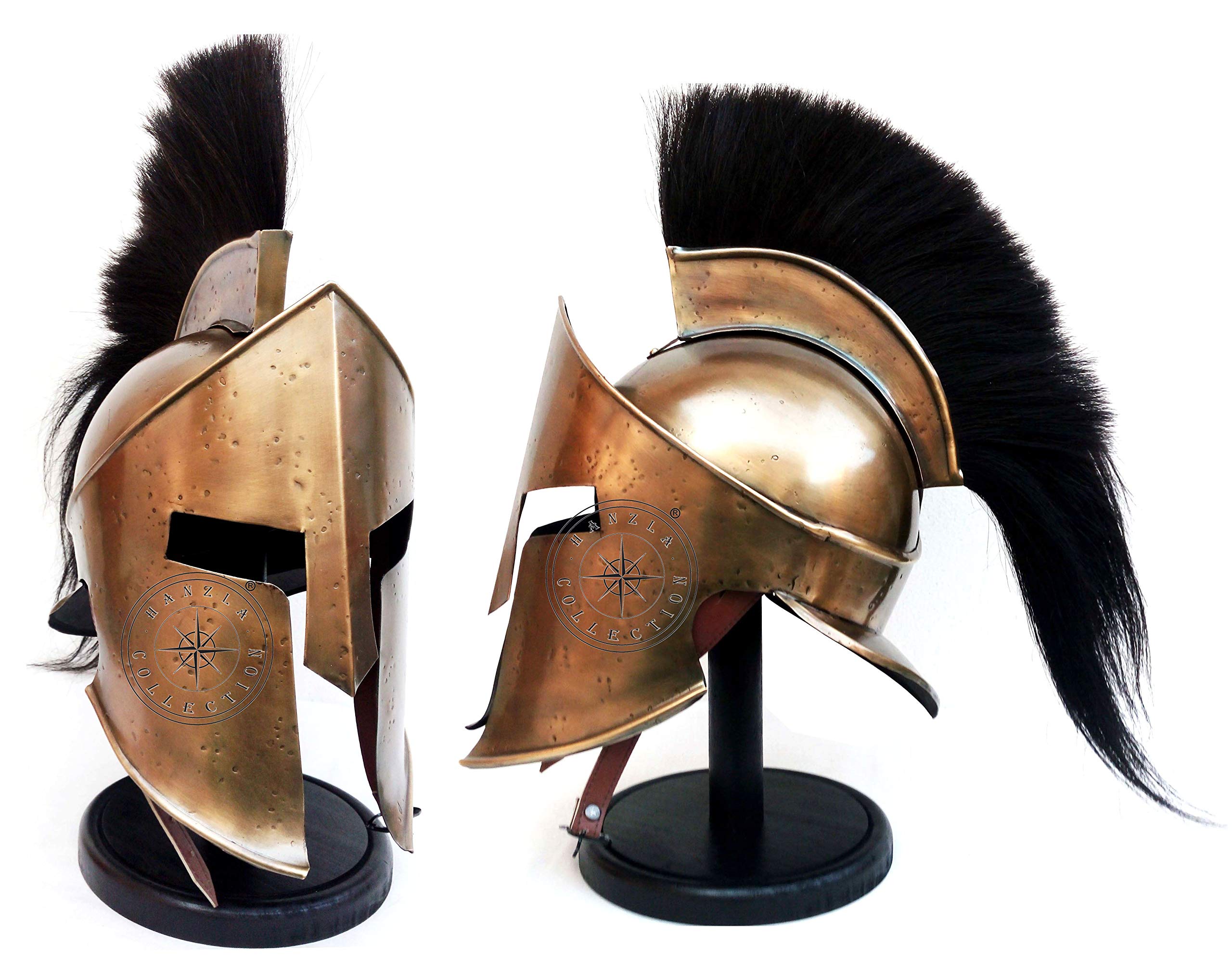 King Leonidas Spartan 300 Helmet - Medieval Greek Roman Armor Replica with Wooden Stand - Vintage Home Decor for Man Cave, History Buffs & Movie Fans - Perfect Gift for Collectors & Cosplay Enthusiasts