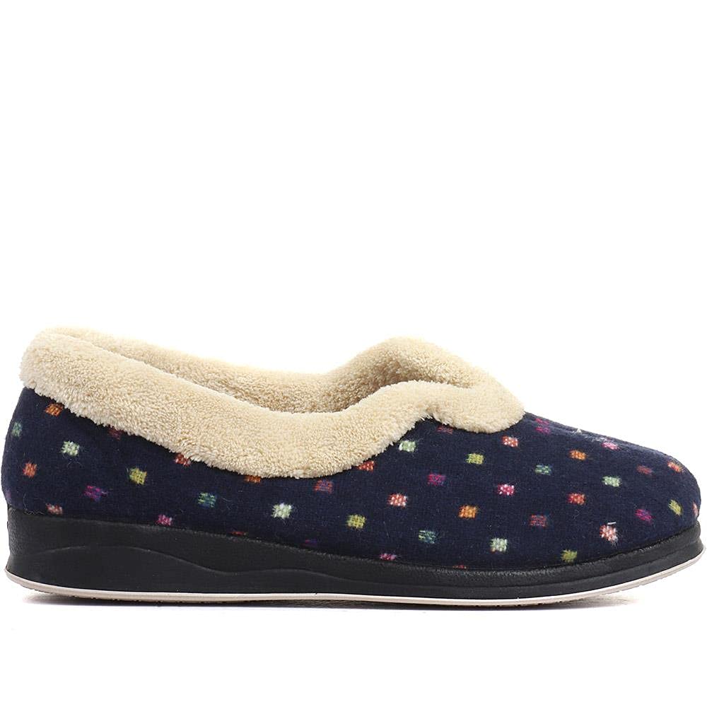 Women's Wide Fit Polka Dot Memory Foam Slippers - Anti-Odor Fluffy Lining Slip-On House Shoes for Indoor Comfort & Relaxation at Home