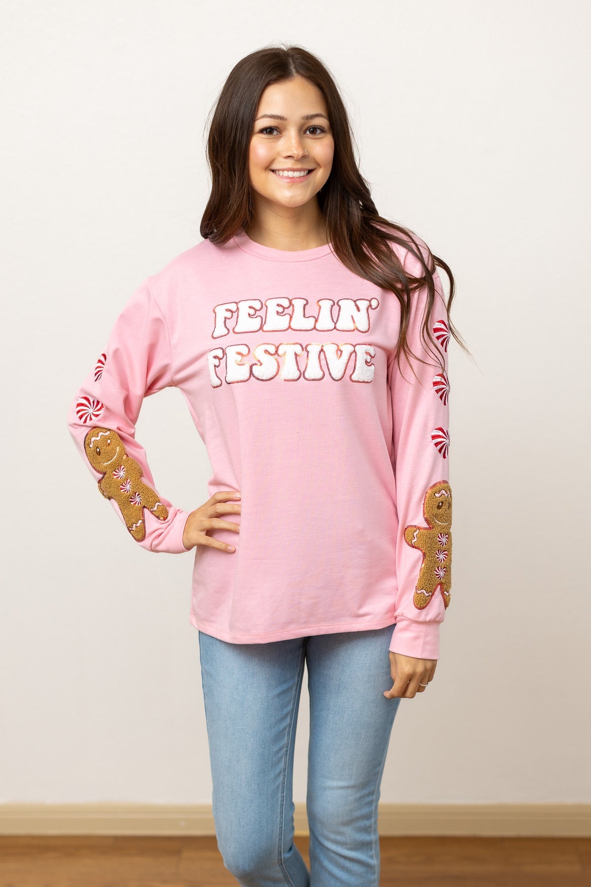 Feelin Festive Pink Sweater for Women - Cozy Christmas Holiday Pullover - Perfect for Xmas Party, Winter Outfits & Casual Wear