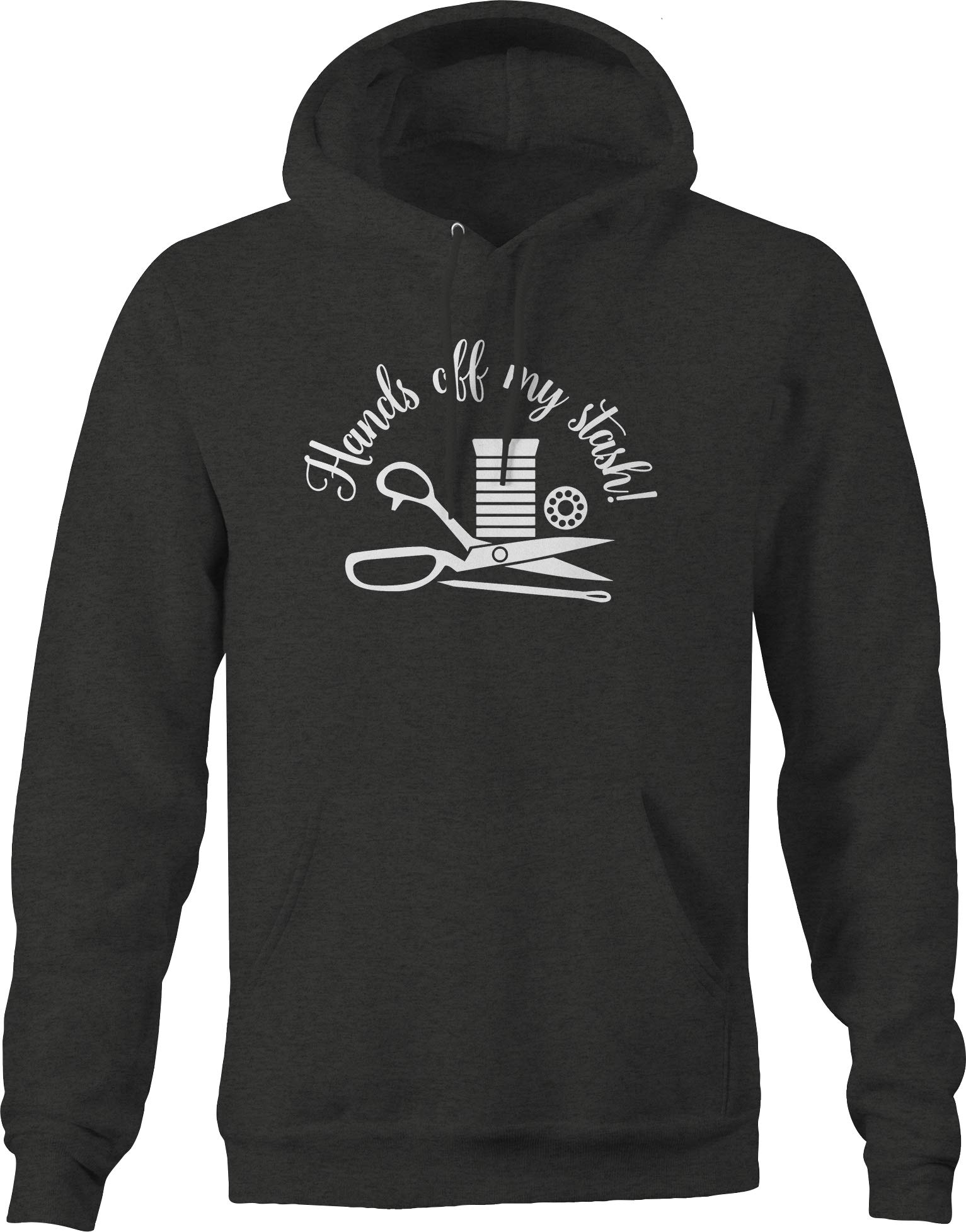 Funny Sewing Hoodie for Men - Hands Off My Stash Scissors Needle & Thread Design - Dark Grey Pullover for Crafters, DIY Enthusiasts & Sewing Hobbyists