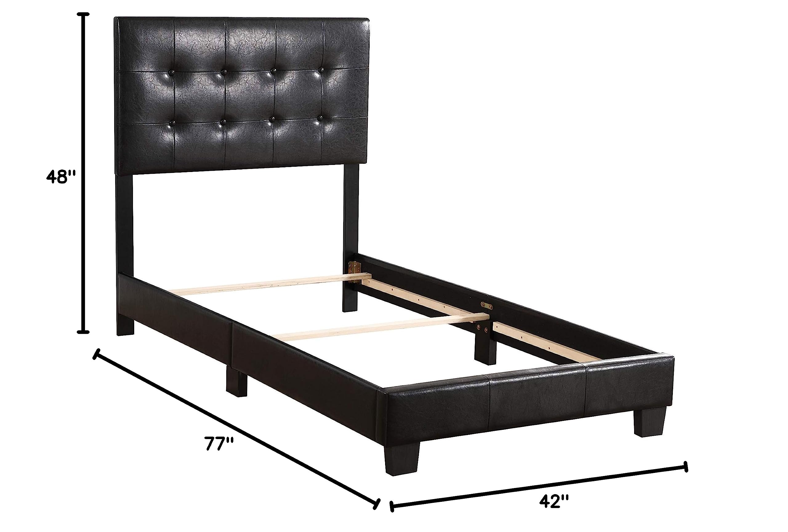 Glory Furniture Caldwell Faux Leather Twin Bed Frame - Black PU Leather Upholstered Platform Bed with Wooden Slats - Perfect for Kids Rooms, Guest Bedrooms & Small Spaces
