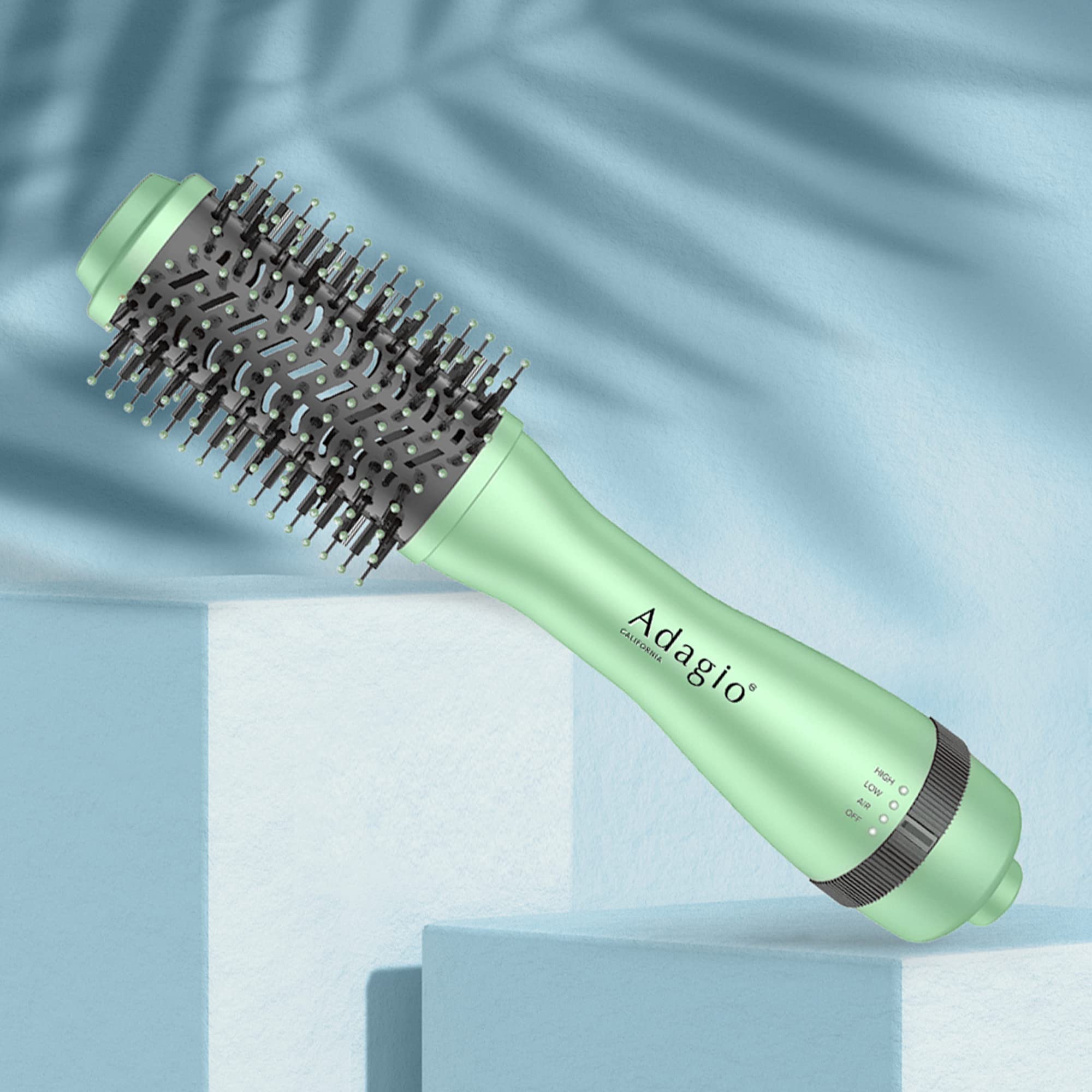2-in-1 Hot Air Brush Styler & Hair Dryer with Negative Ion Technology - Round Blowout Brush with Straightening Function - Professional Hair Styling Tool for Women (2-inch, Seafoam Green) - Perfect for Salon-Quality Blowouts at Home, Travel & Daily Styling