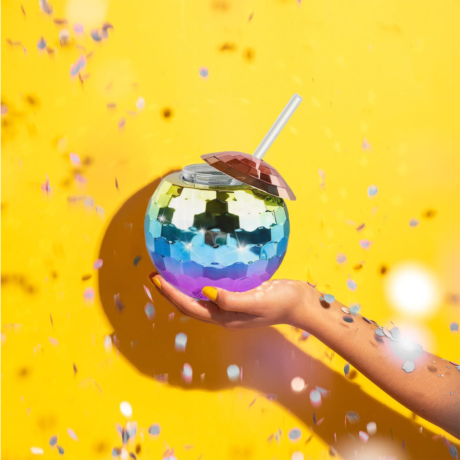 25-Pack 20oz Disco Ball Cups with Lids & Reusable Straws - Rainbow Glitter Party Cups for Cocktails, Wine, Tea & Drinks - Perfect for Nightclubs, Bars, Birthday Parties & Themed Events