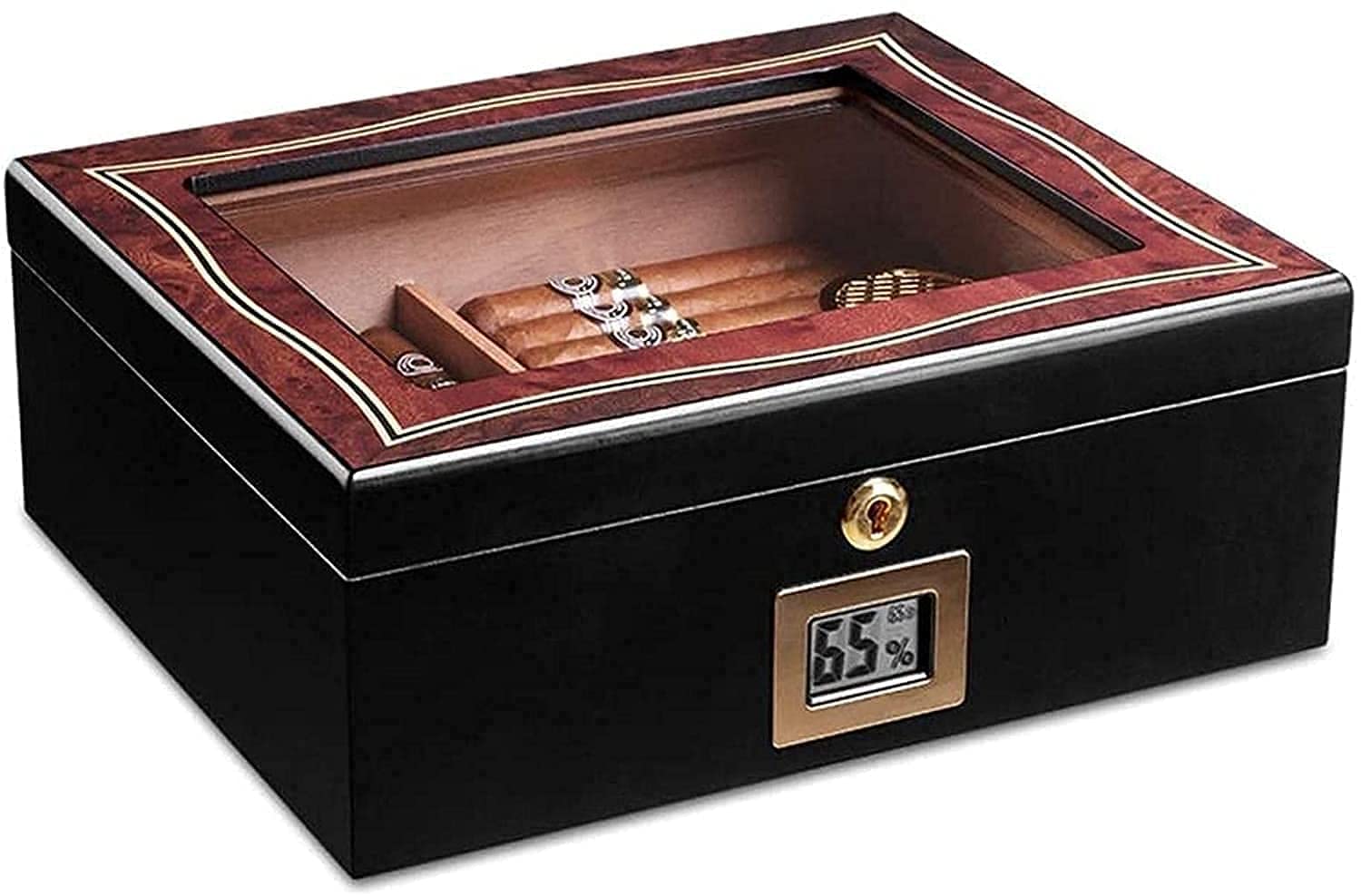 TFJS Large Capacity Cigar Humidor with Humidifier - Airtight Cigar Storage Box for Aging & Seasoning Cigars | Perfect for Home, Office & Cigar Collection Display