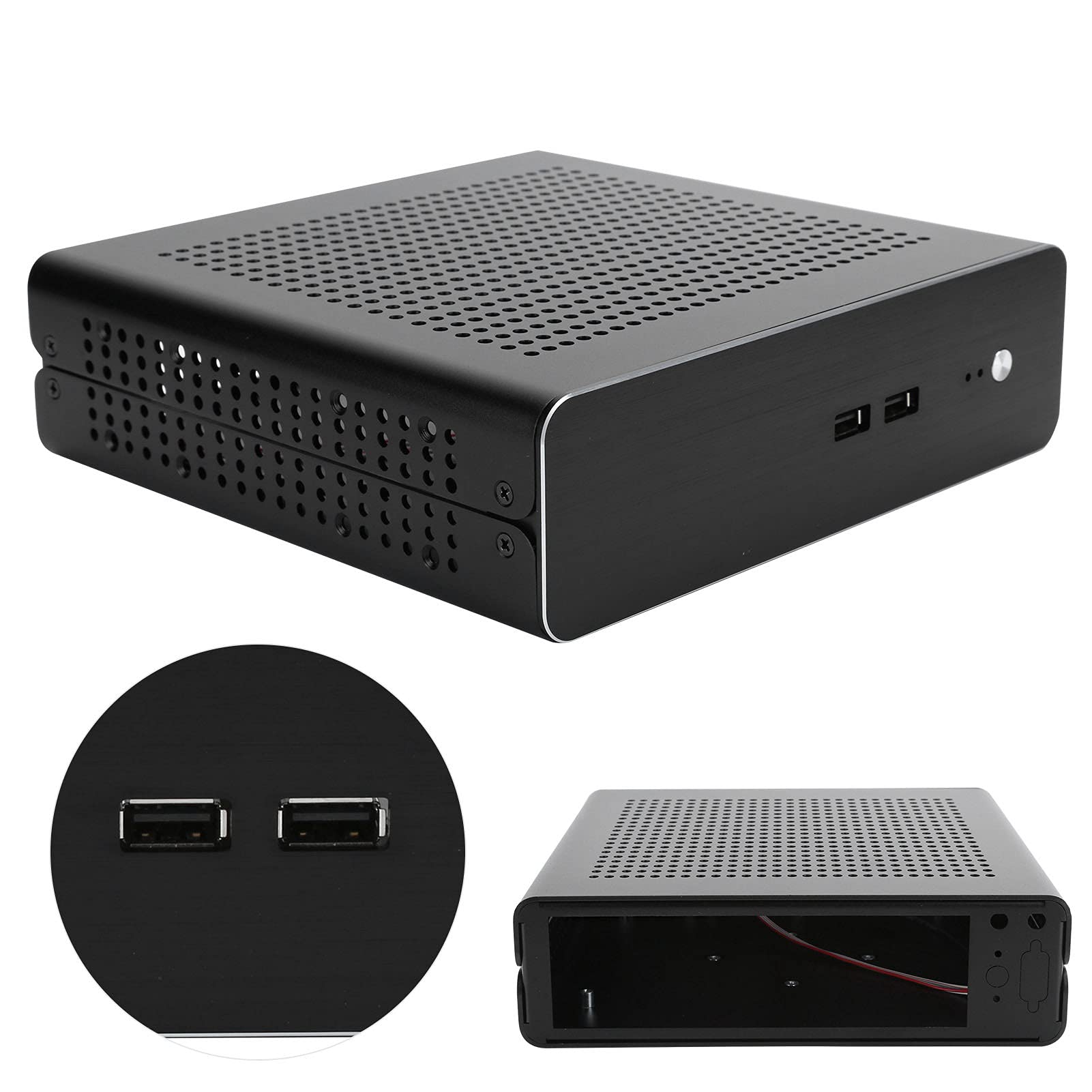 Mini ITX PC Case - Full Aluminum HTPC Chassis with DC-ATX Power Supply, Horizontal/Vertical/Wall Mountable for Home Theater & Office Desktop (Black USB 2.0) - Perfect for Gaming Rigs, Media Centers & Digital Signage Displays