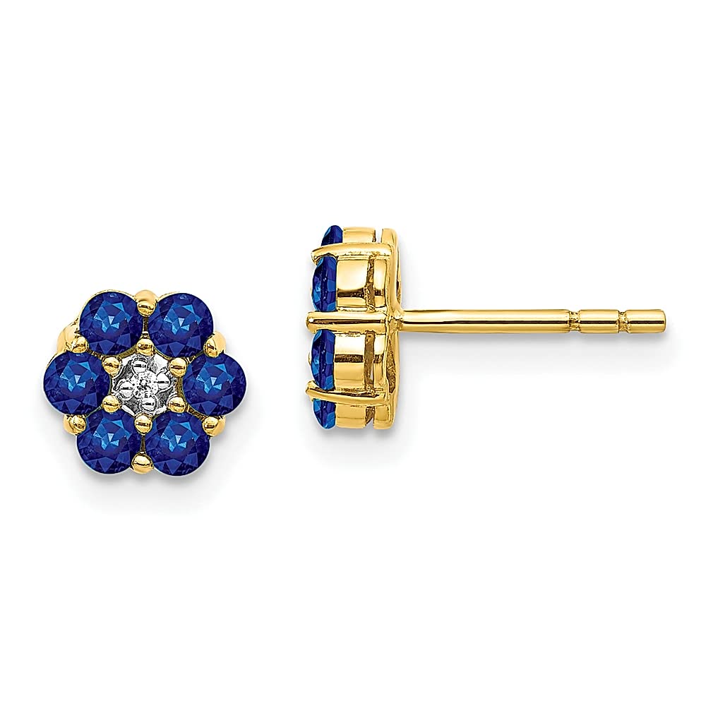 14K Yellow Gold Sapphire Diamond Flower Stud Earrings for Women - Elegant Floral Gemstone Fine Jewelry Gift for Her - Perfect for Weddings, Anniversaries & Special Occasions