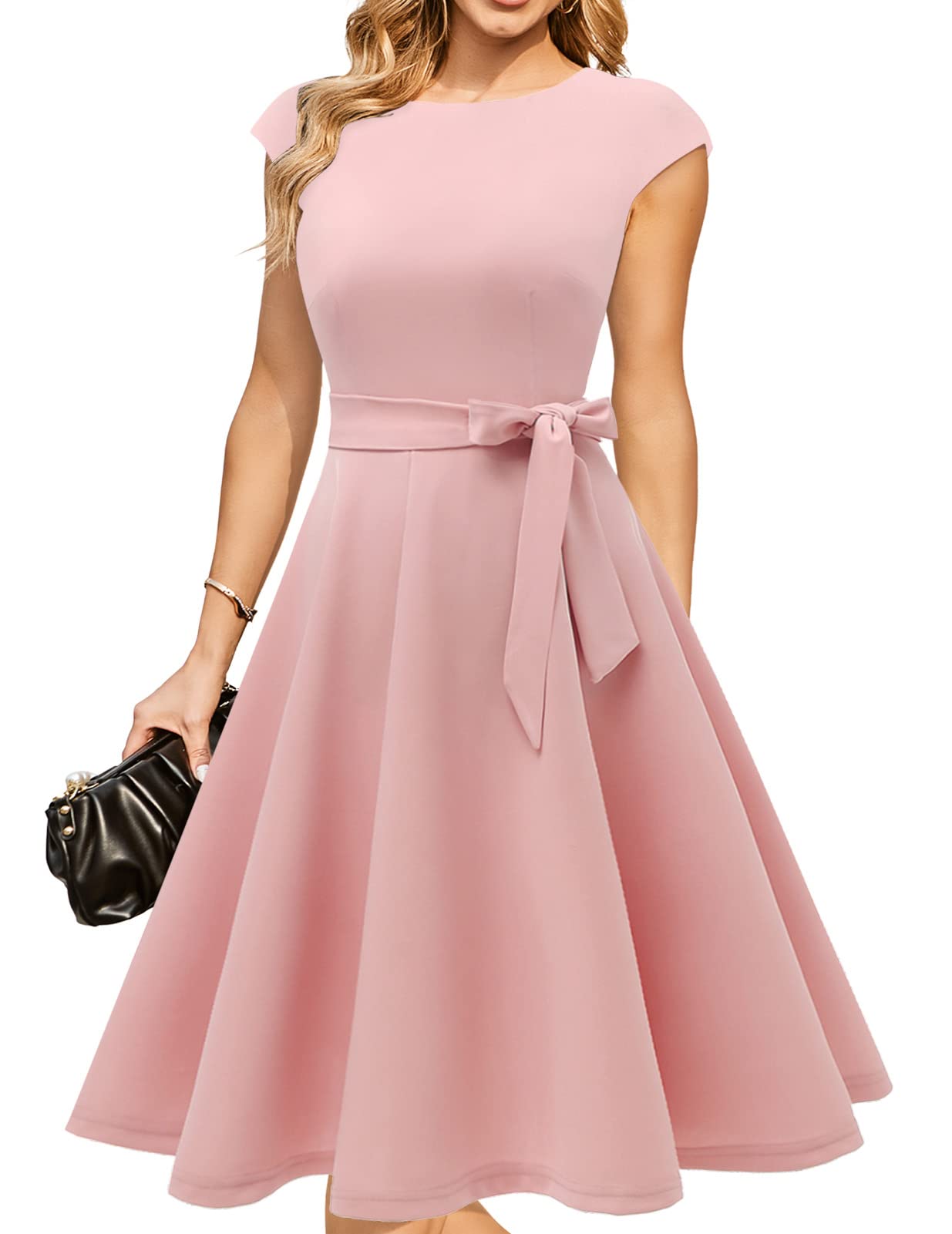 Vintage Women's Casual A-Line Dress for Cocktail Party, Tea Party & Summer Work | Flowy Office Dress, Garden Party Outfit, Date Night Attire
