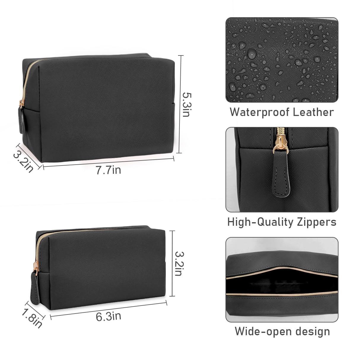 2 Pack Waterproof PU Leather Makeup Bags for Women - Portable Cosmetic Organizer Pouch, Travel Toiletry Bag for Girls, Mom, Wife, Daughter (Perfect for Travel, Gym & Daily Use)