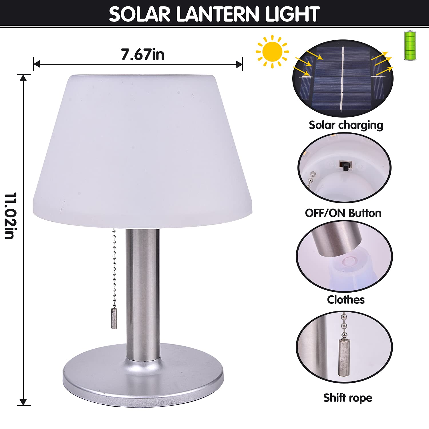 Solar Powered Table Lamp - Waterproof Cordless Outdoor/Indoor Lighting with 3 Adjustable Modes | Perfect for Patio, Garden, Deck & Nightstand Use