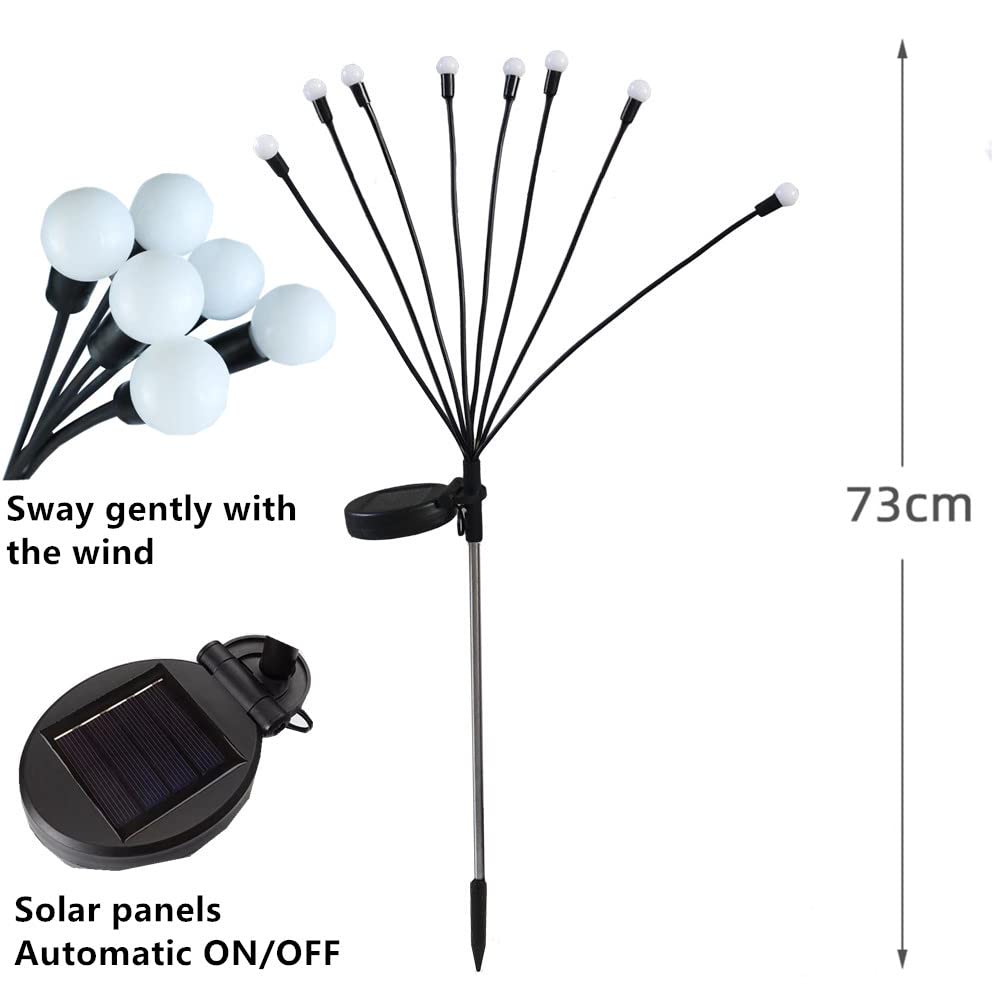 8 LED Solar Swaying Lights Outdoor Waterproof - Firefly Garden Lights for Yard, Patio, Pathway Decoration - Warm White Solar Powered Landscape Lighting (2 Pack) - Perfect for Evening Ambiance and Outdoor Parties