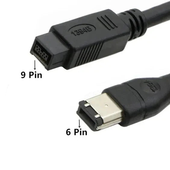 9 Pin to 6 Pin Bilingual FireWire 800 to FireWire 400 Cable - 1.8m (6ft) High-Speed Data Transfer Cable for Mac, PC, Cameras & External Hard Drives - Black