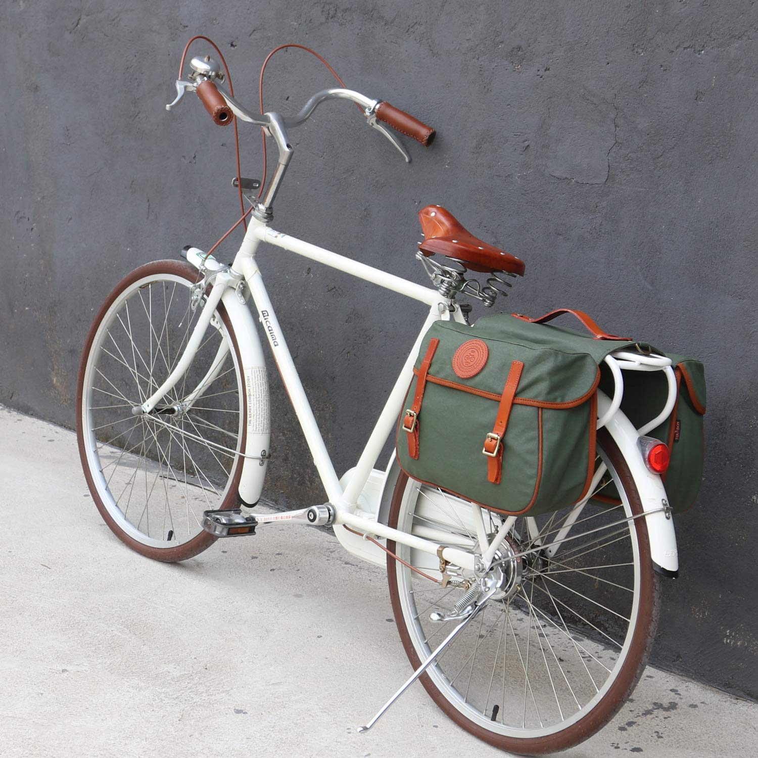 TOURBON Waterproof Bike Pannier Bags - Durable Canvas & Leather Bicycle Rear Rack Tail Bag for Commuting, Touring & Outdoor Adventures