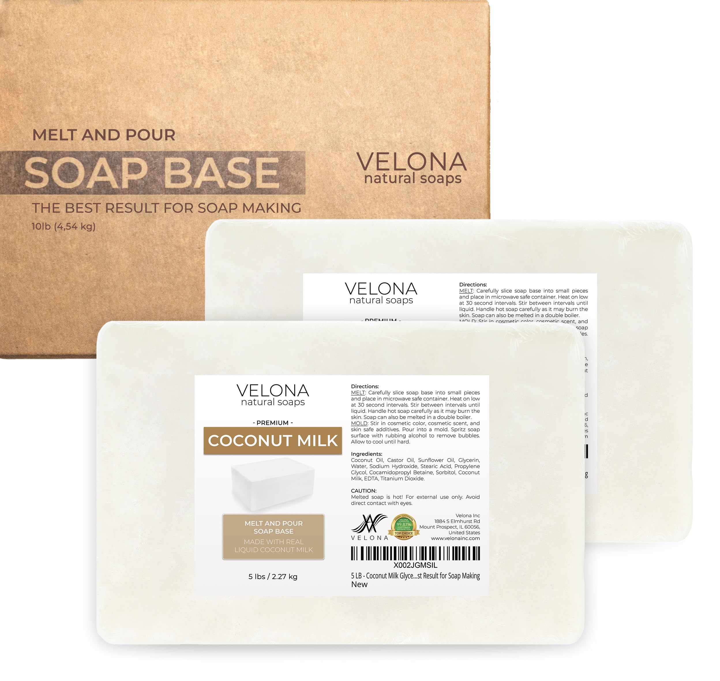 Velona 10 LB - All Natural Coconut Milk Glycerin Soap Base, SLS/SLES Free, Melt and Pour for DIY Soap Making | Moisturizing Bar for Sensitive Skin | Perfect for Handmade Gifts, Bath & Body Care